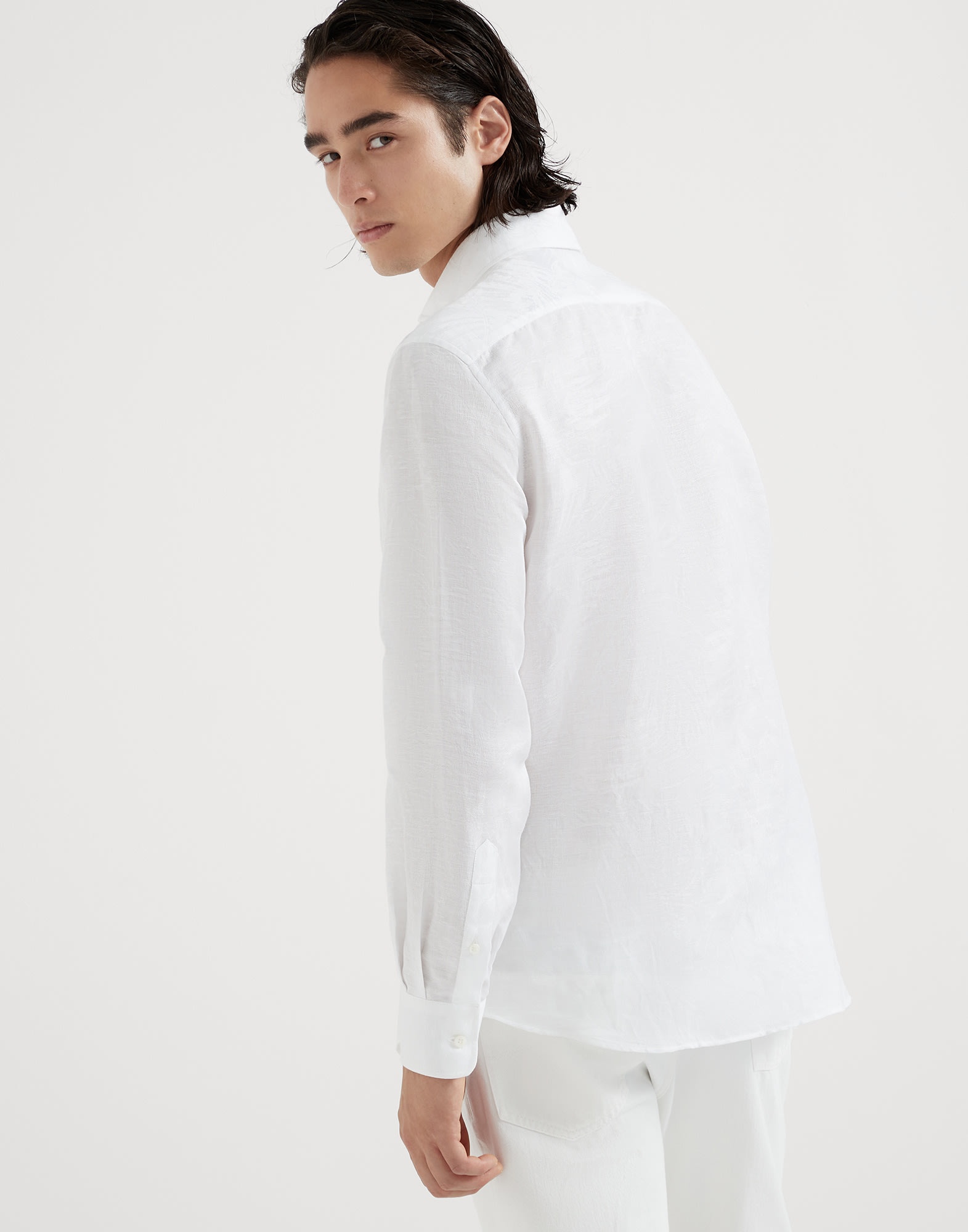Palm Jacquard linen and cotton easy fit shirt with spread collar - 2