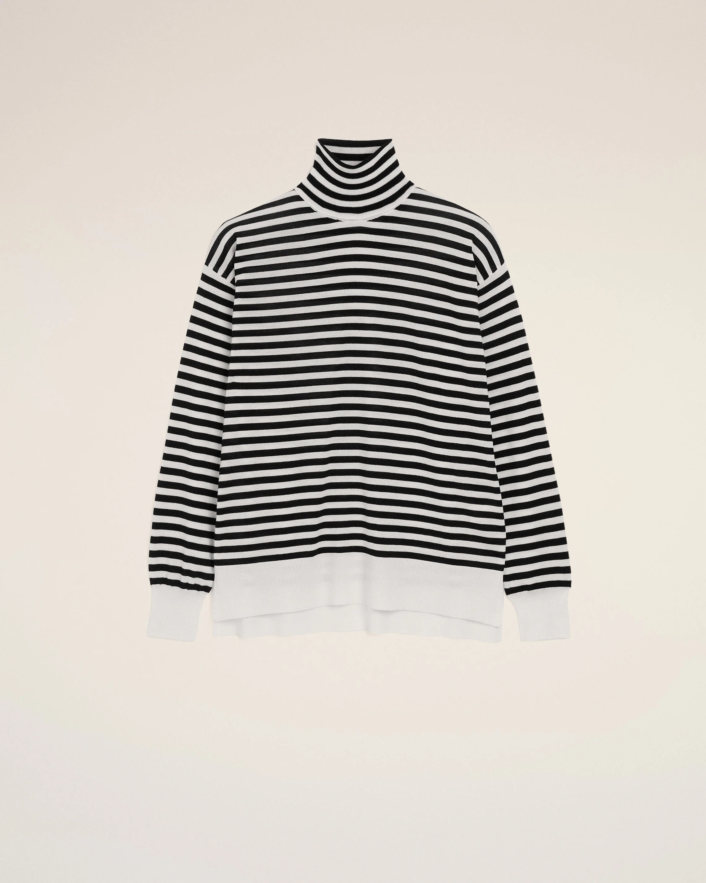 WHITE SAILOR STRIPED WOOL AND SILK TURTLENECK SWEATER - 1
