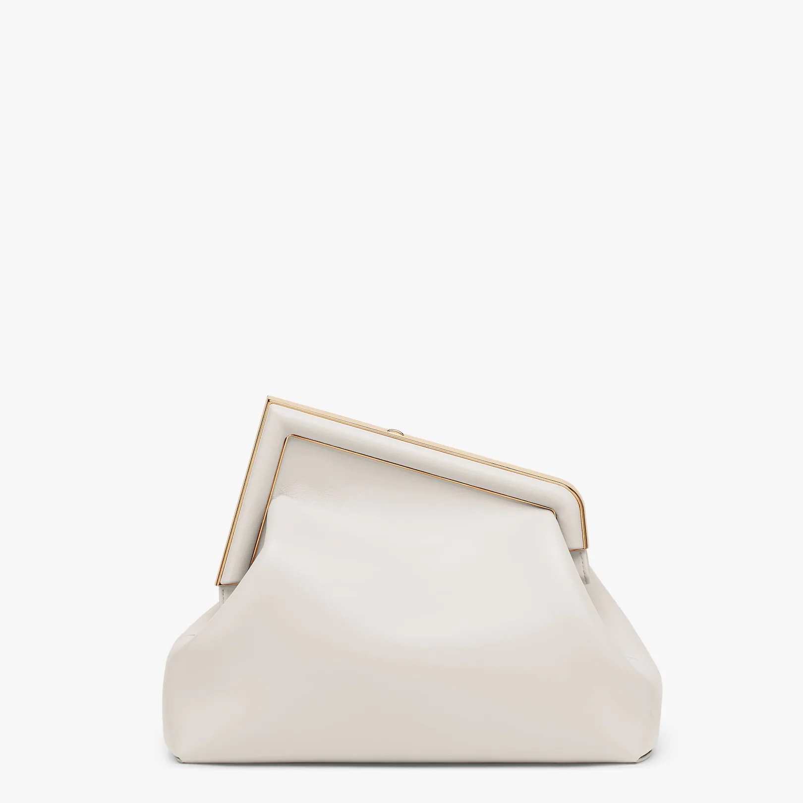 Medium Fendi First bag in light gray soft nappa leather with an oversized F metal clasp with tone on - 3