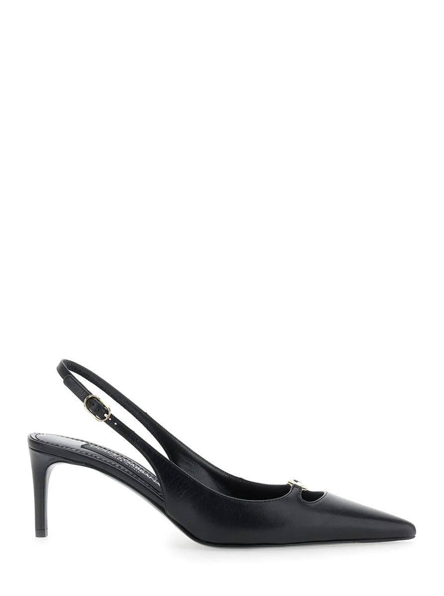 Dolce & Gabbana Black Slingback Pumps With Logo Plaque On The Front In Patent Leather Woman - 1