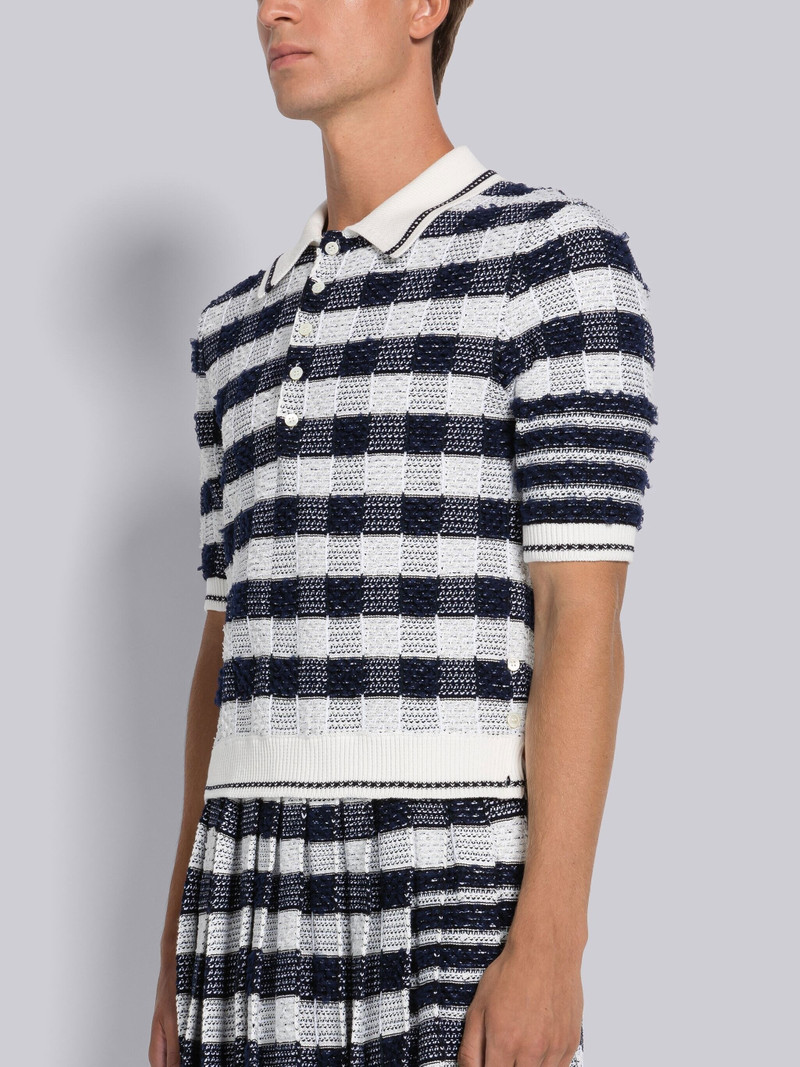 Thom Browne Gingham Inlay Jacquard 4-Bar Short Sleeve Polo outlook