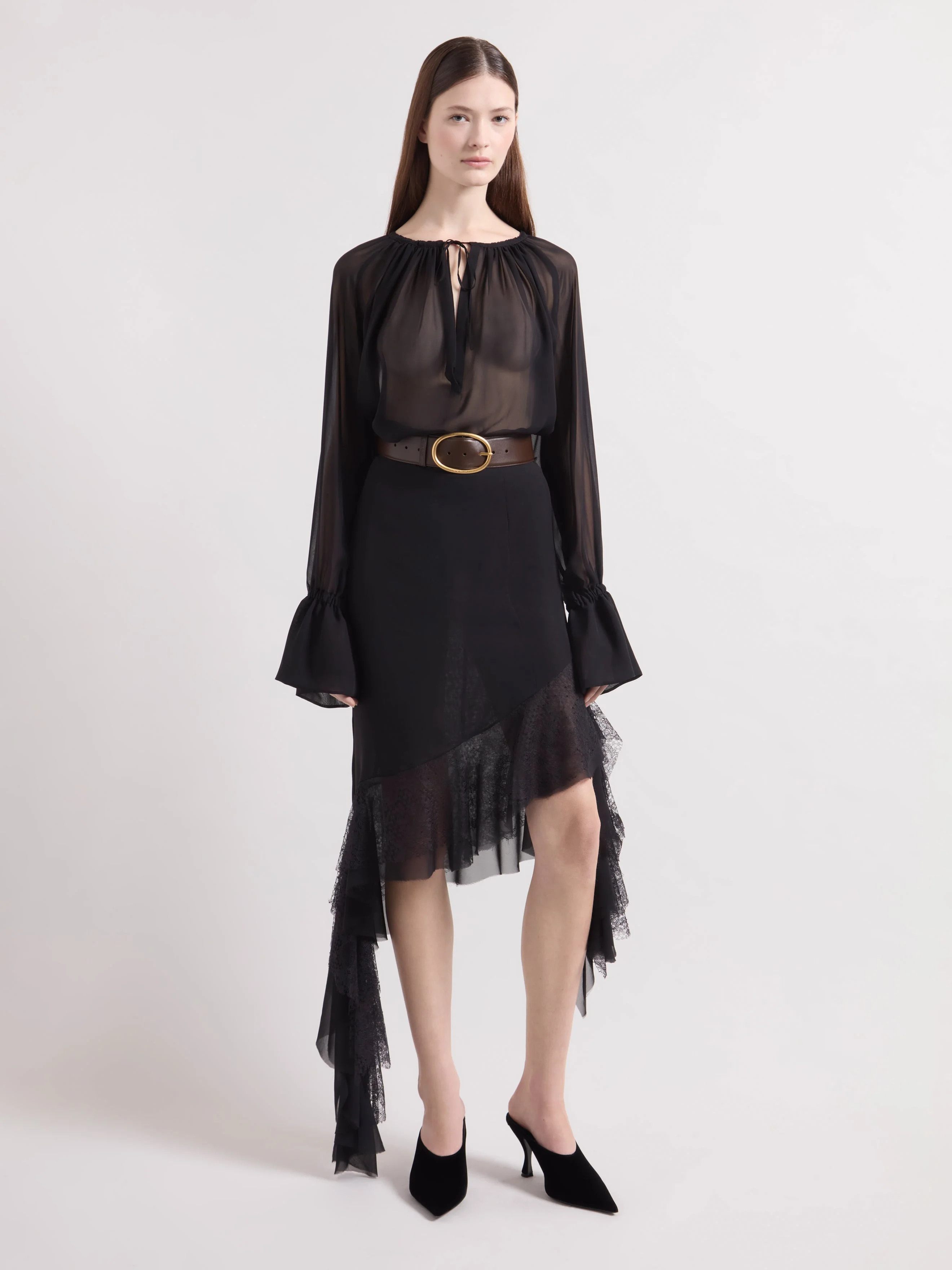 Black Asymmetrical Silk Skirt - 1