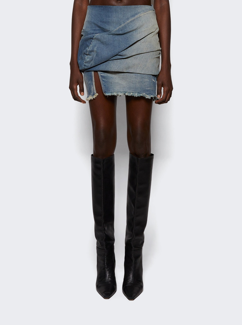 Draped Mini Denim Skirt Washed Indigo - 2