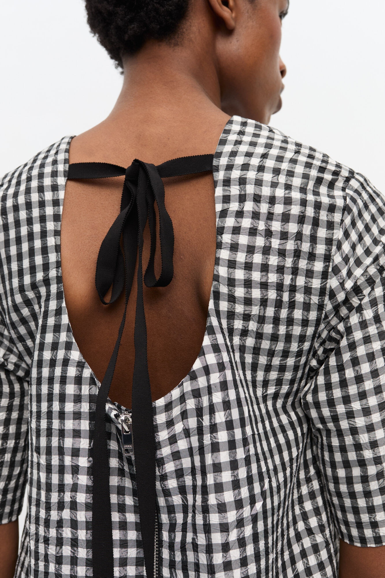 CRINKLED CHECK MINI DRESS - 5