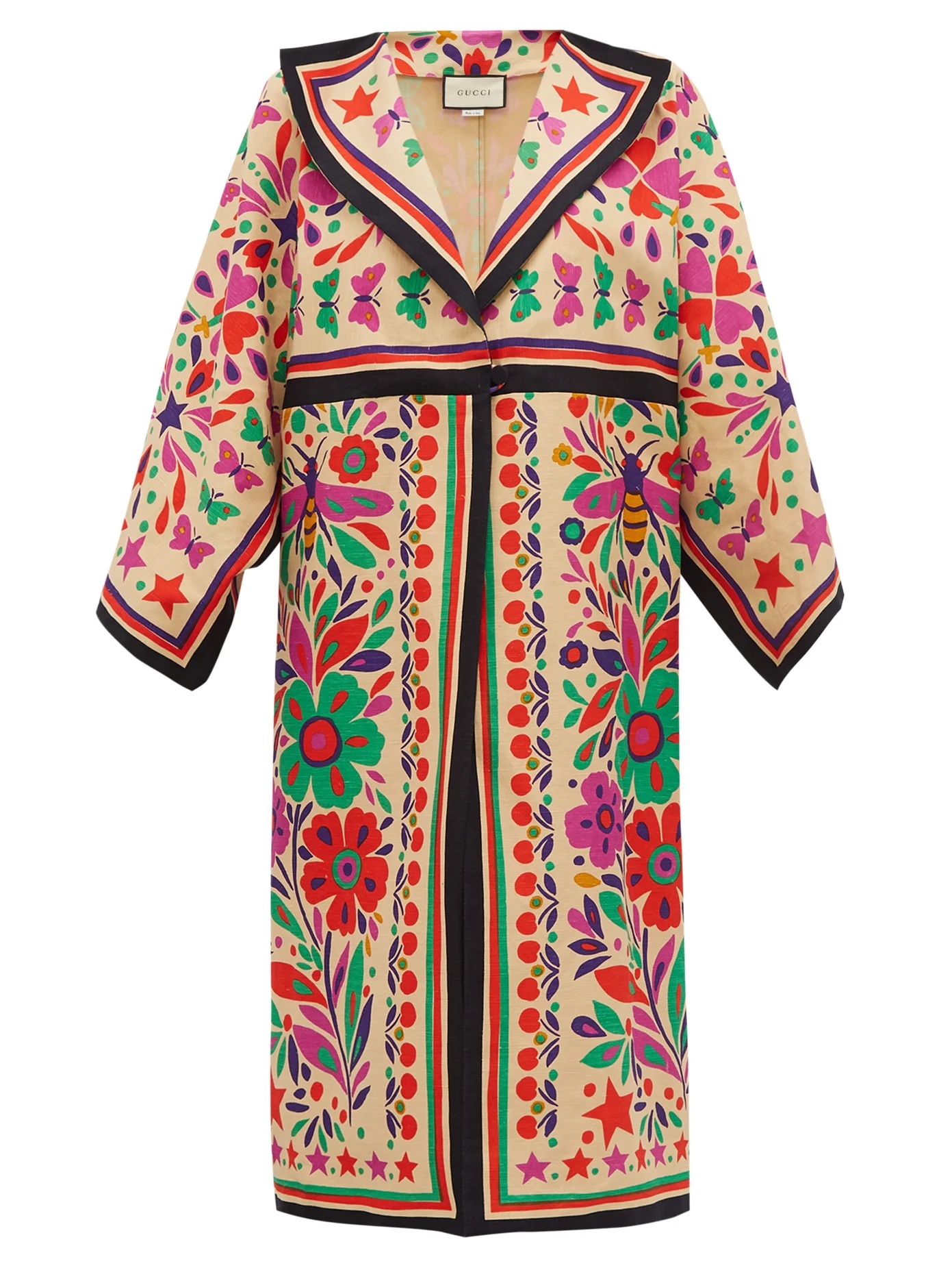 Paradise-print linen-blend kimono-style coat - 1