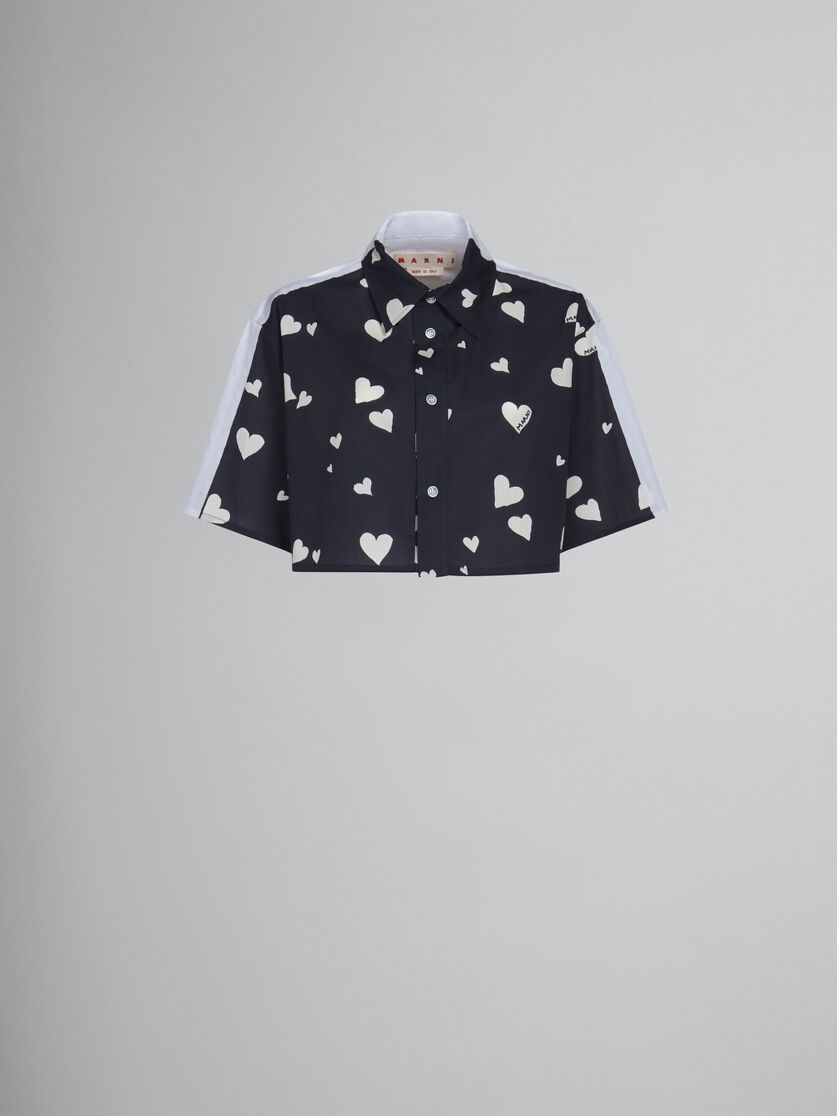 BLACK POPLIN SHIRT WITH BUNCH OF HEARTS PRINT - 1