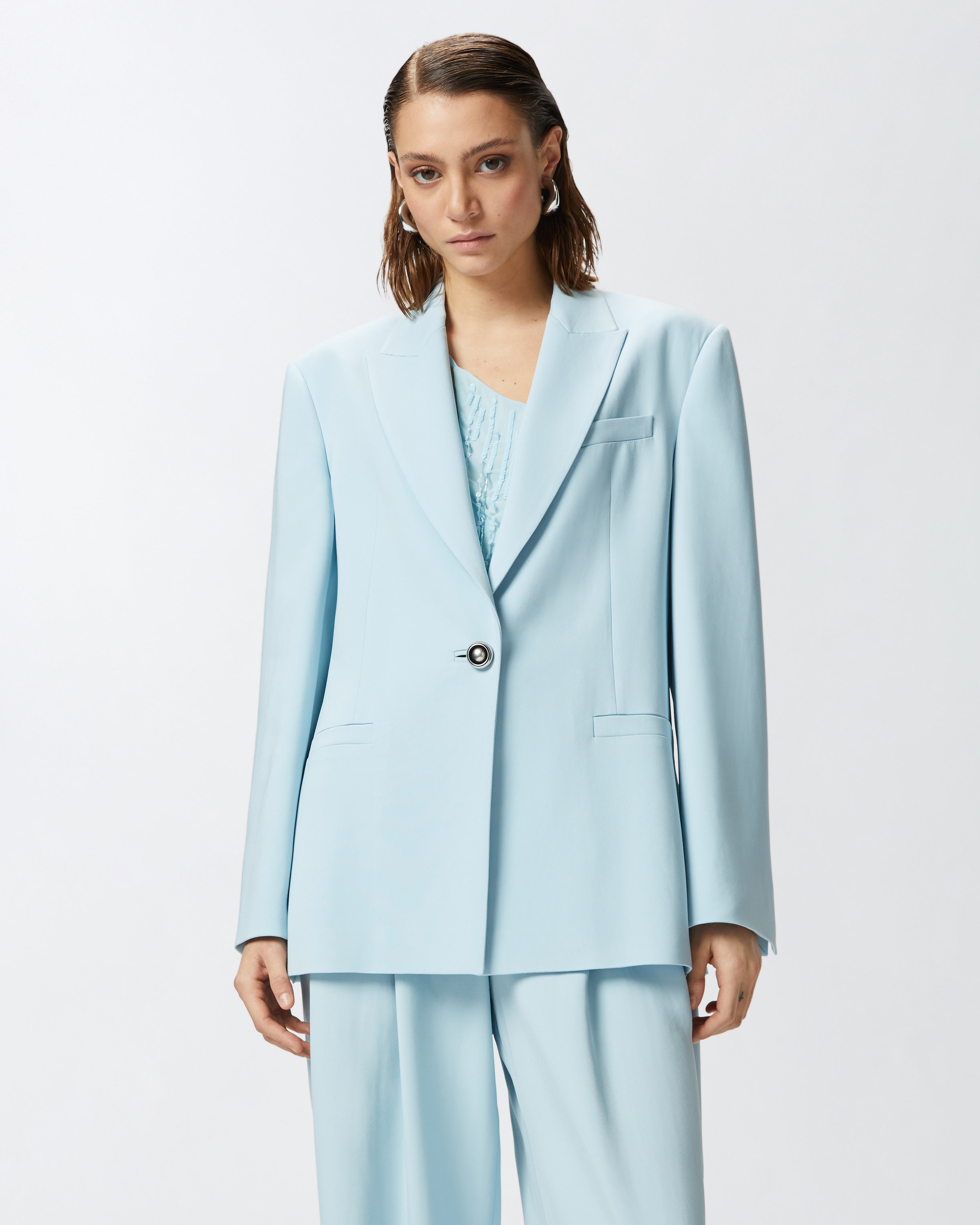 SINGLE-BREASTED CADY BLAZER WITH JEWEL BUTTON - 2