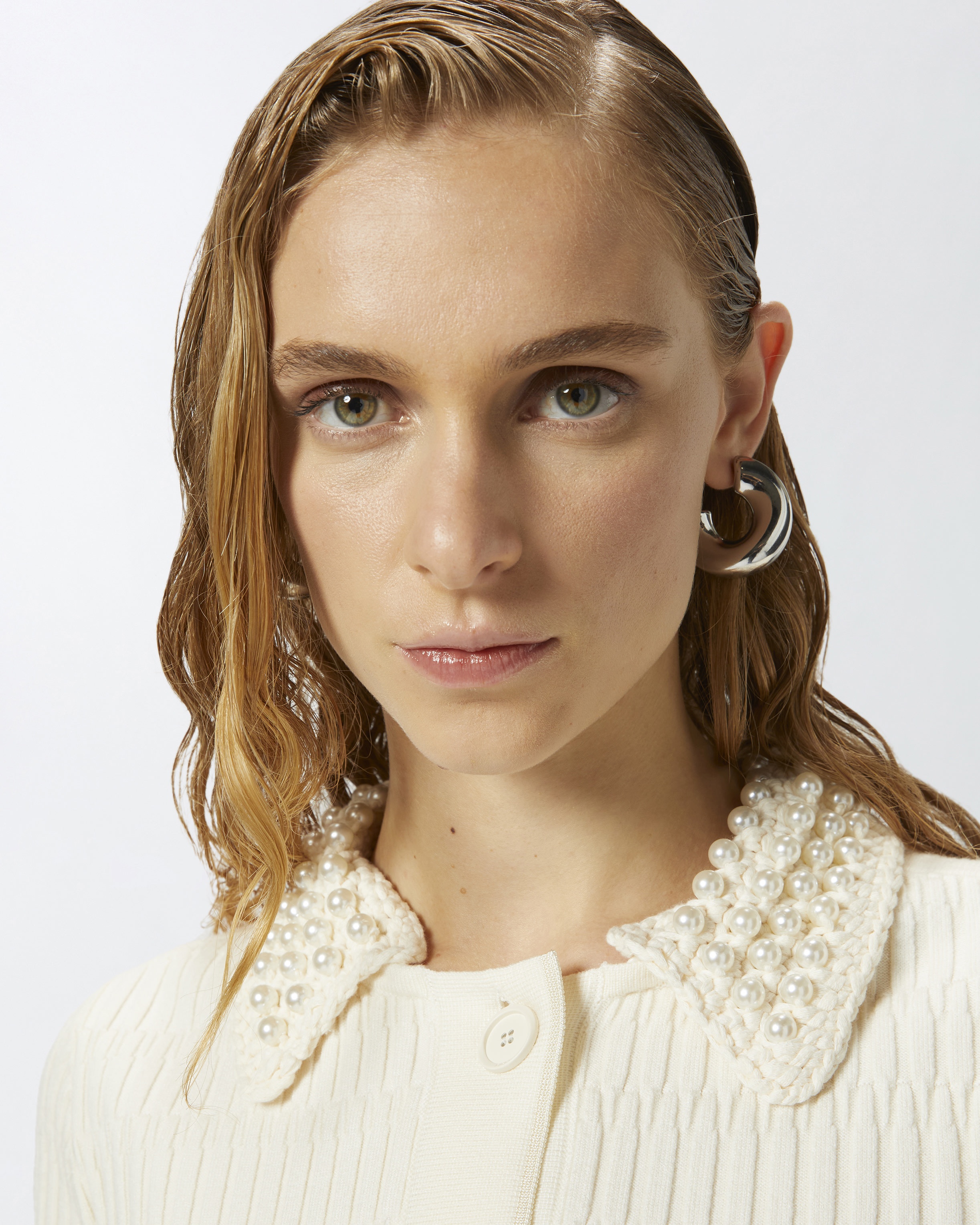SHORT KNIT JACKET WITH BEADED CROCHETED COLLAR - 5