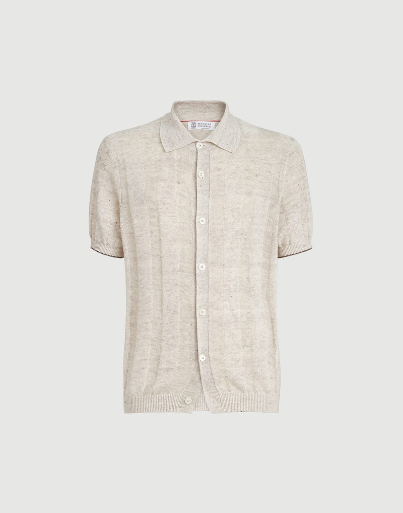 Linen and cotton textured rib short sleeve knit shirt 1