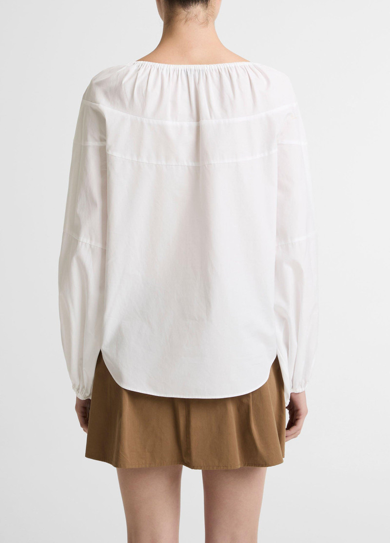 Vince Shirred Cotton Tie-Neck Blouse outlook