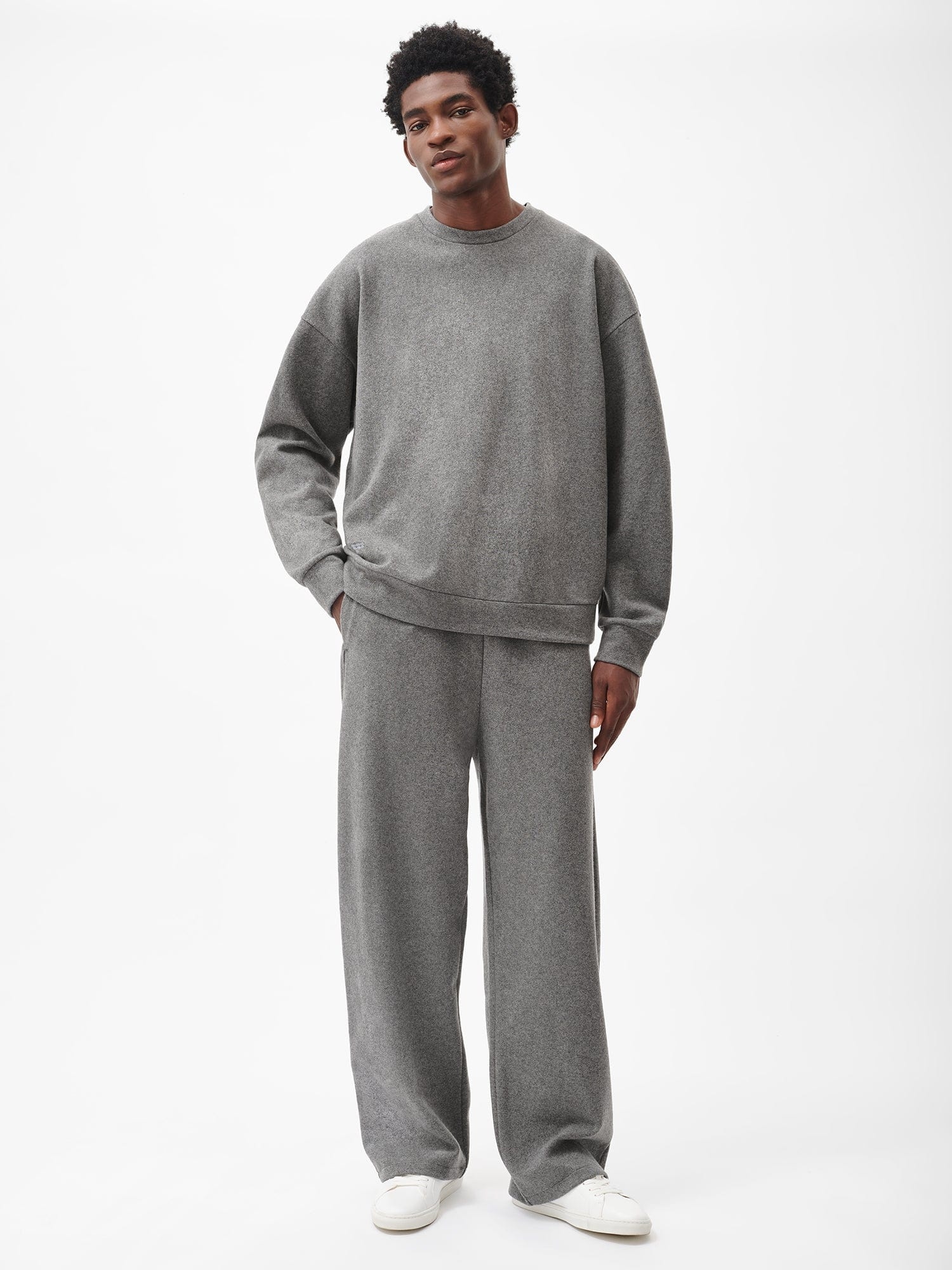 Mens Recycled Wool Jersey Wide-Leg Track Pants - Volcanic Grey - 2
