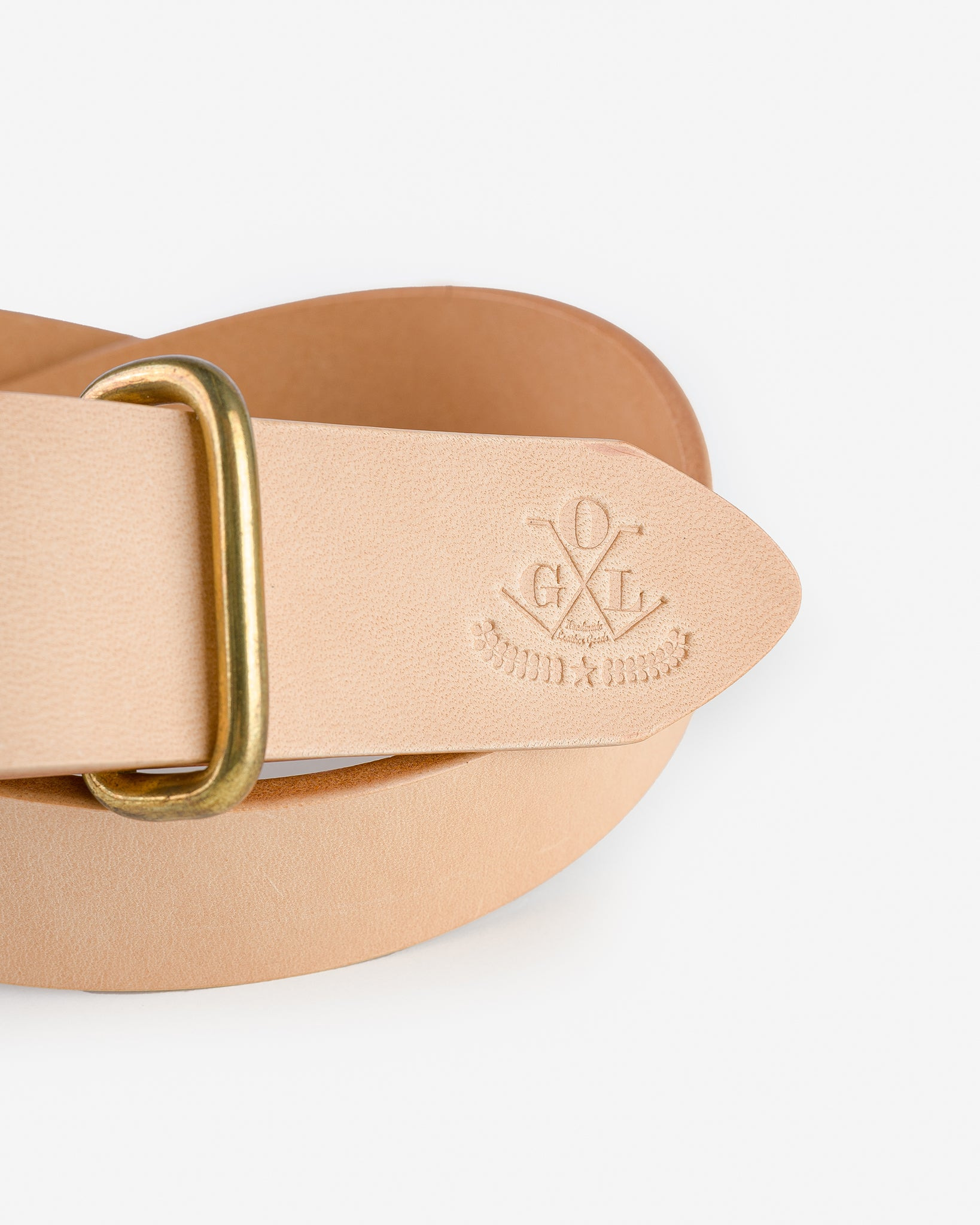 OGL-BELT-ROLL-NAT OGL Single Prong Brass Roller Buckle Leather Belt - Natural - 2