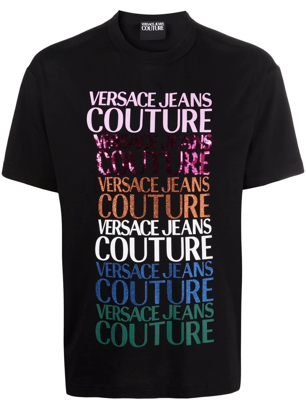 sequin-logo print cotton T-shirt - 1