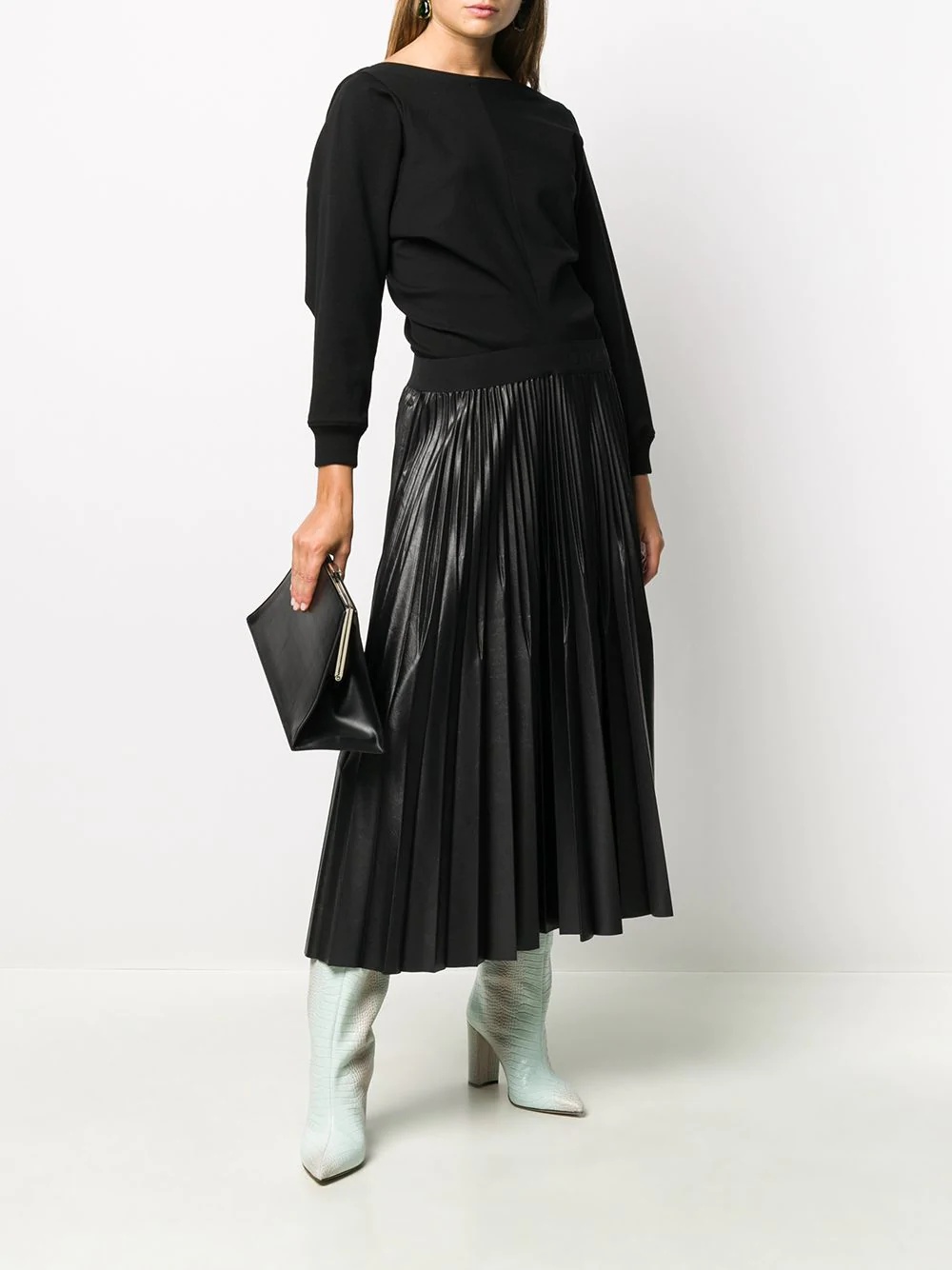 logo-waistband pleated dress - 2