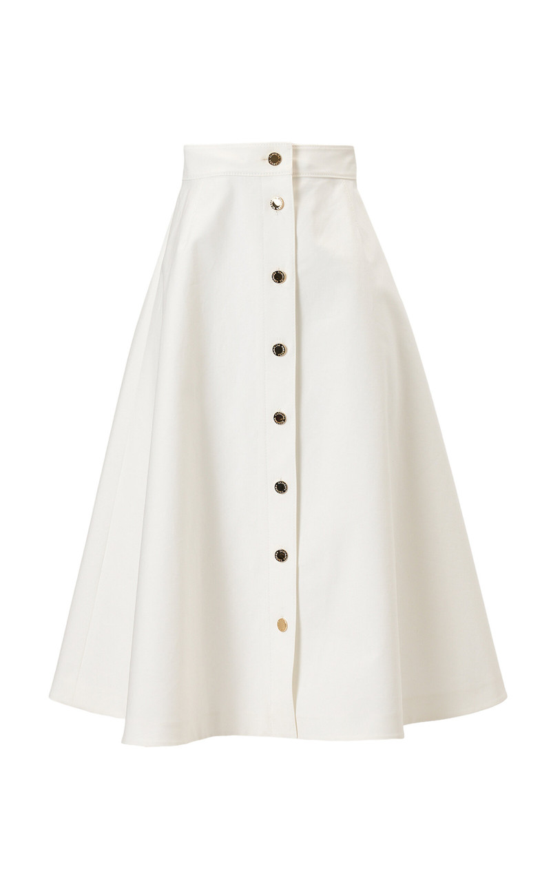 High-Rise Cotton Sateen Midi Skirt white 1