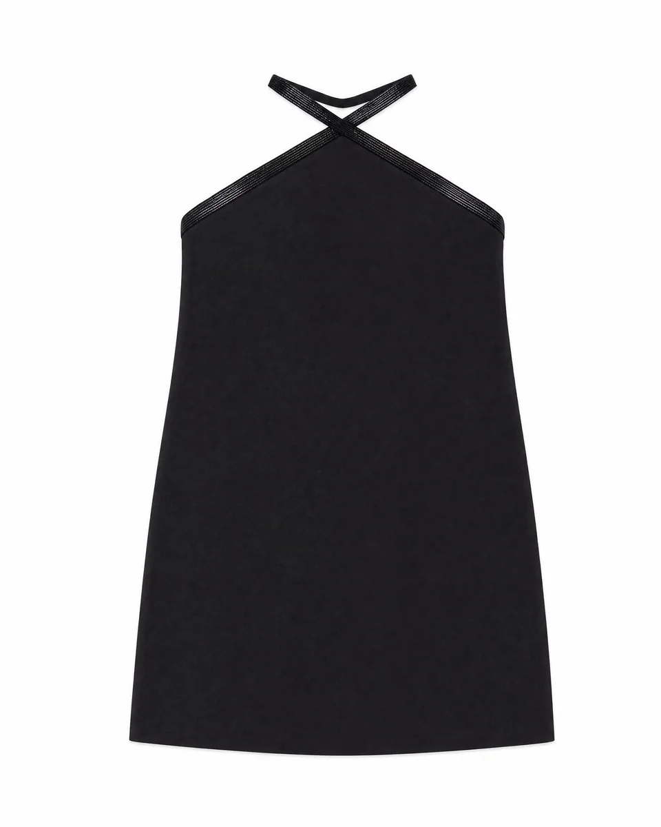 BLACK SHORT DRESS WITH RHINESTONES - 1
