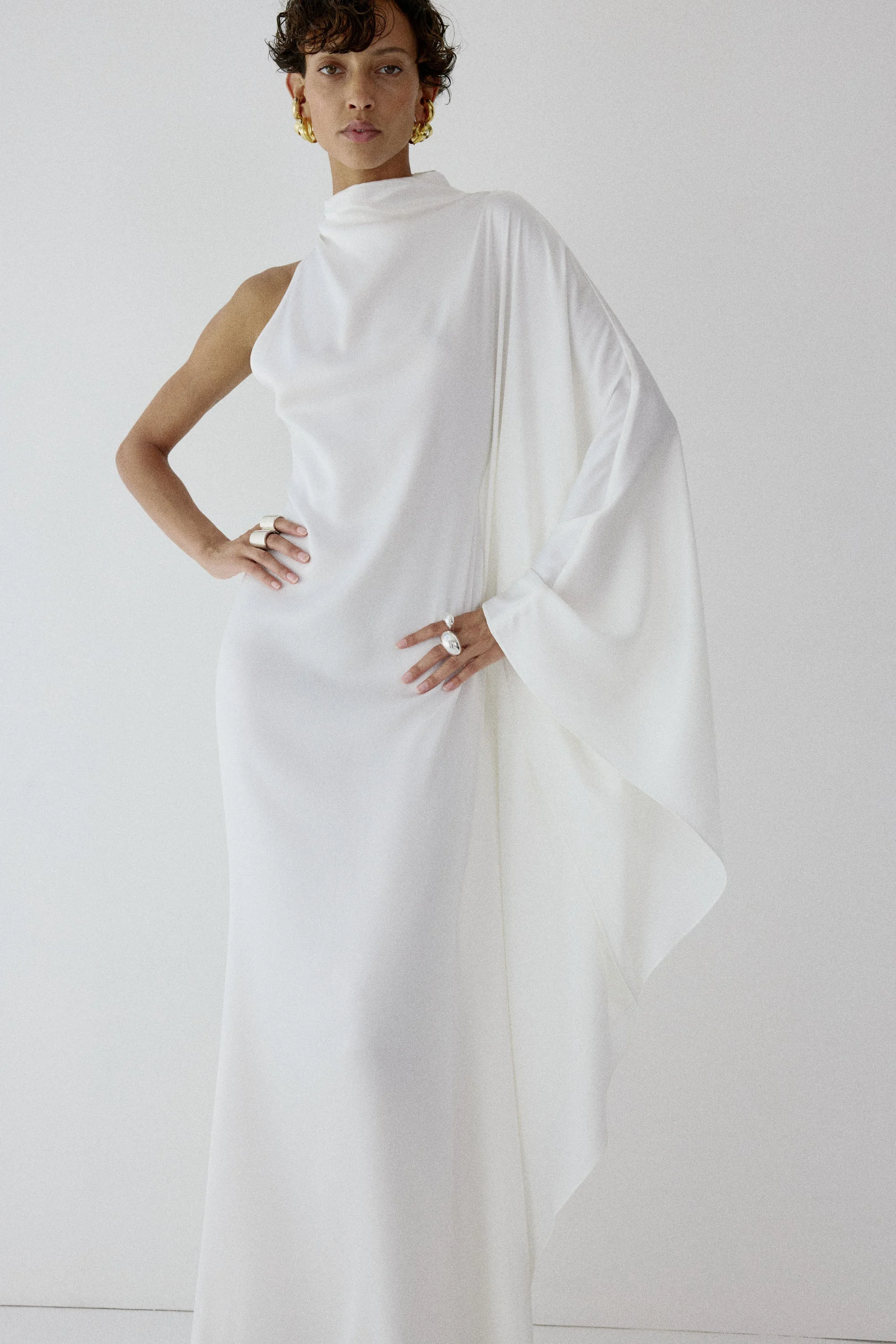 ODALUNA MAXI DRESS IN IVORY SATIN - 1