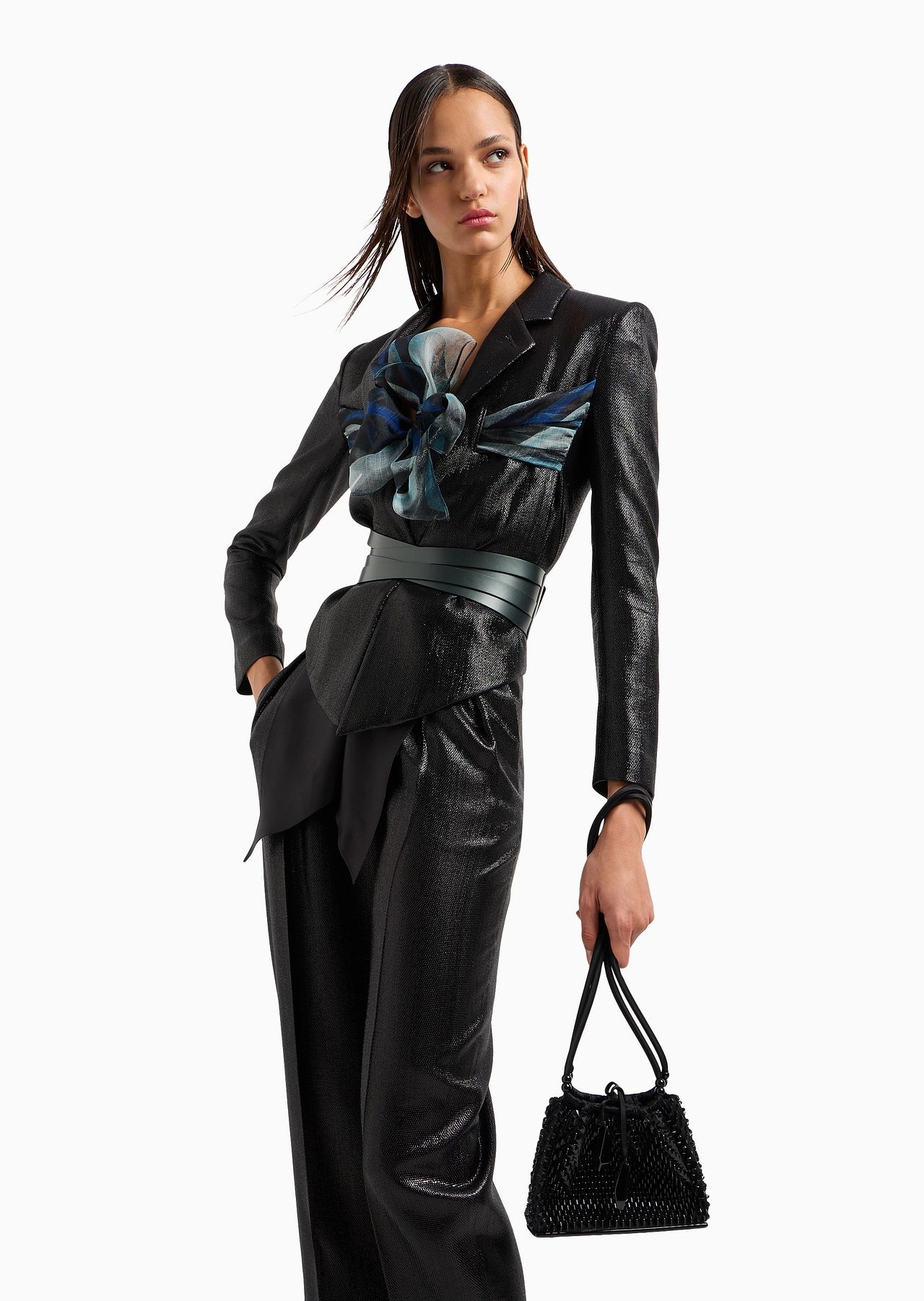High-waisted trousers in fluid armure lurex - 5