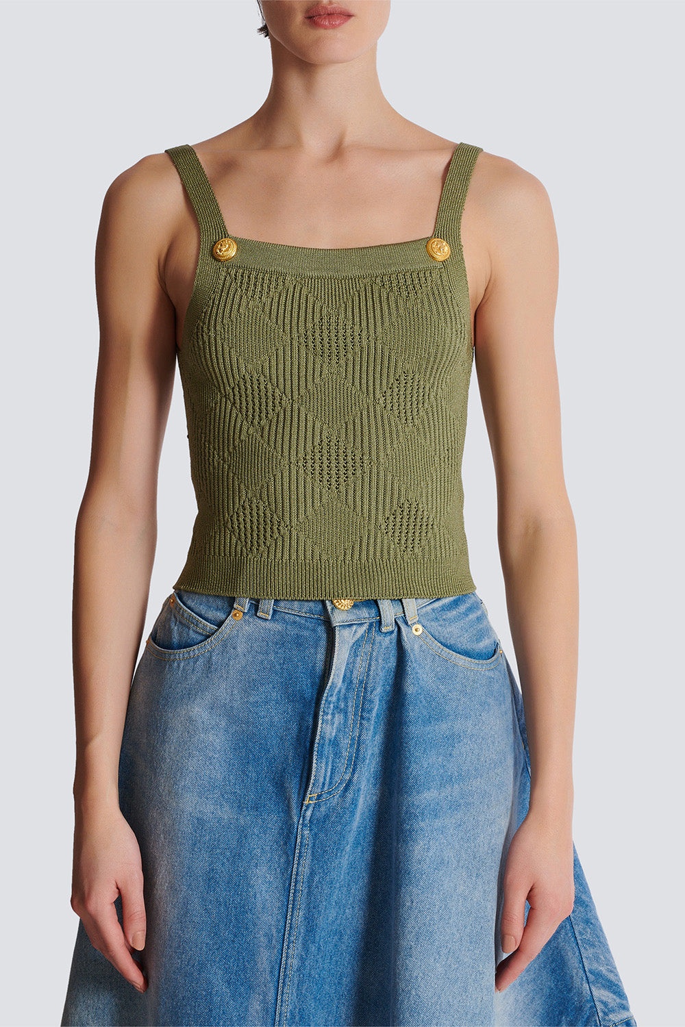 Two Button Short Tank - Olive - 4