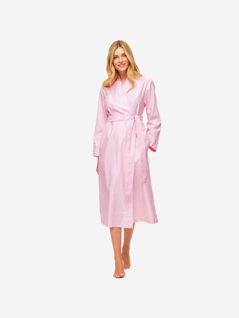 Derek Rose Women's Long Dressing Gown Kate 7 Cotton Jacquard Pink outlook
