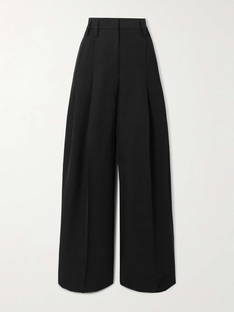 Pleated woven wide-leg pants Black - 1