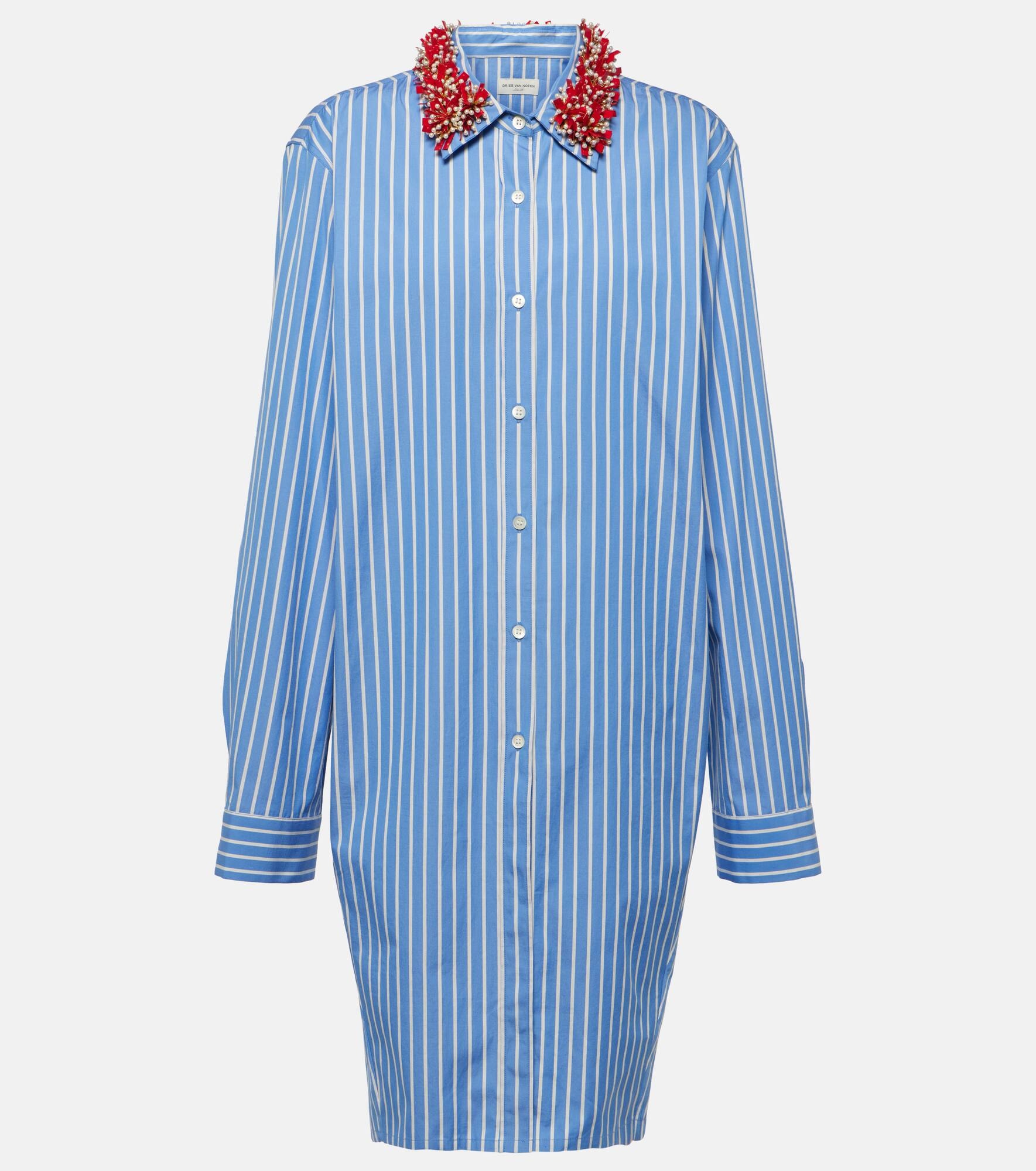 Embellished striped cotton poplin shirt - 1