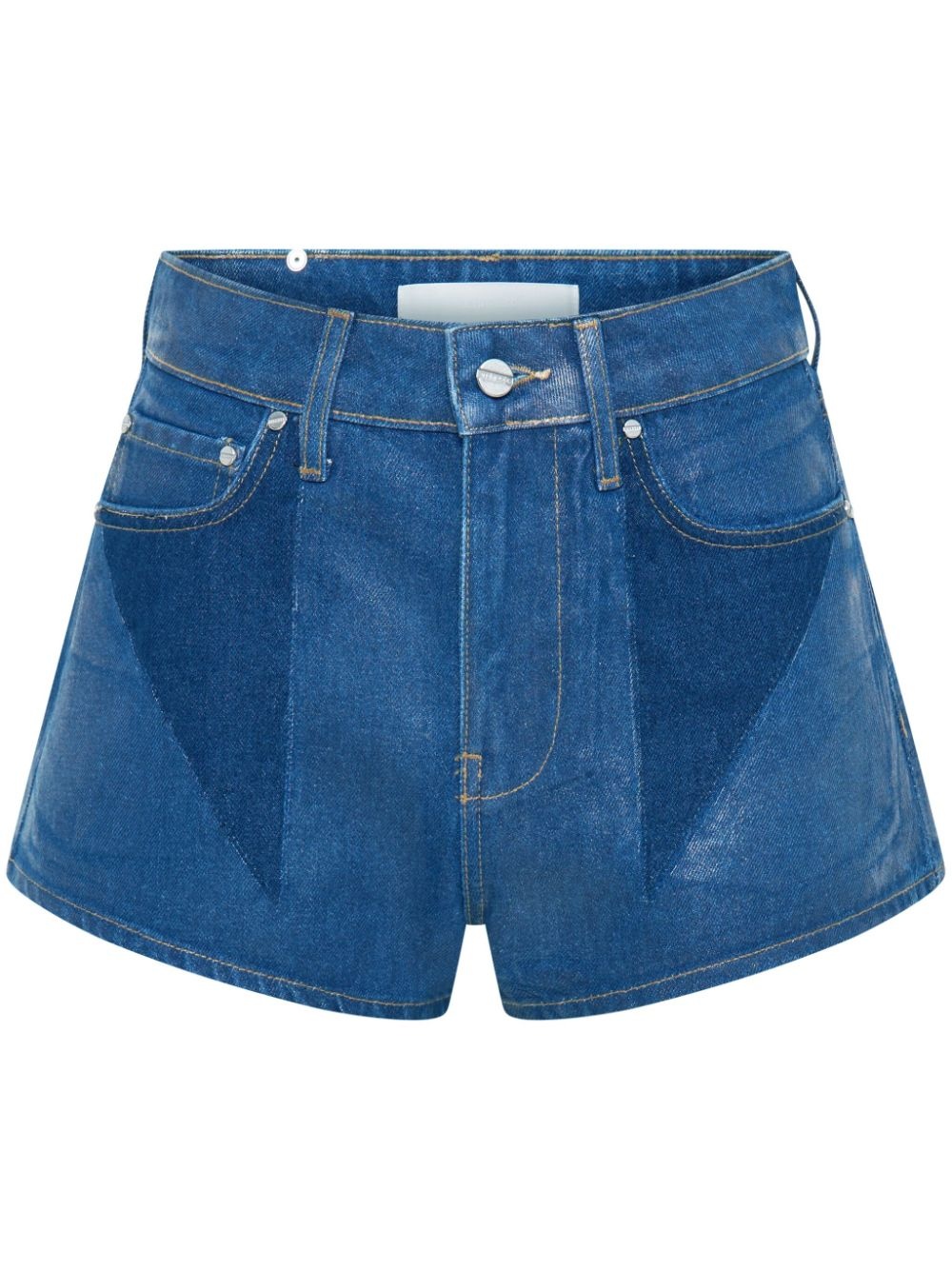 laminated darted denim shorts - 1