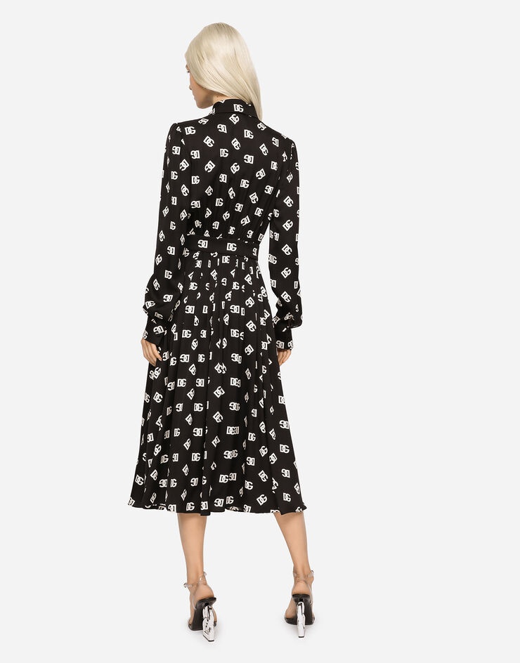 Charmeuse calf-length dress with all-over DG print - 5