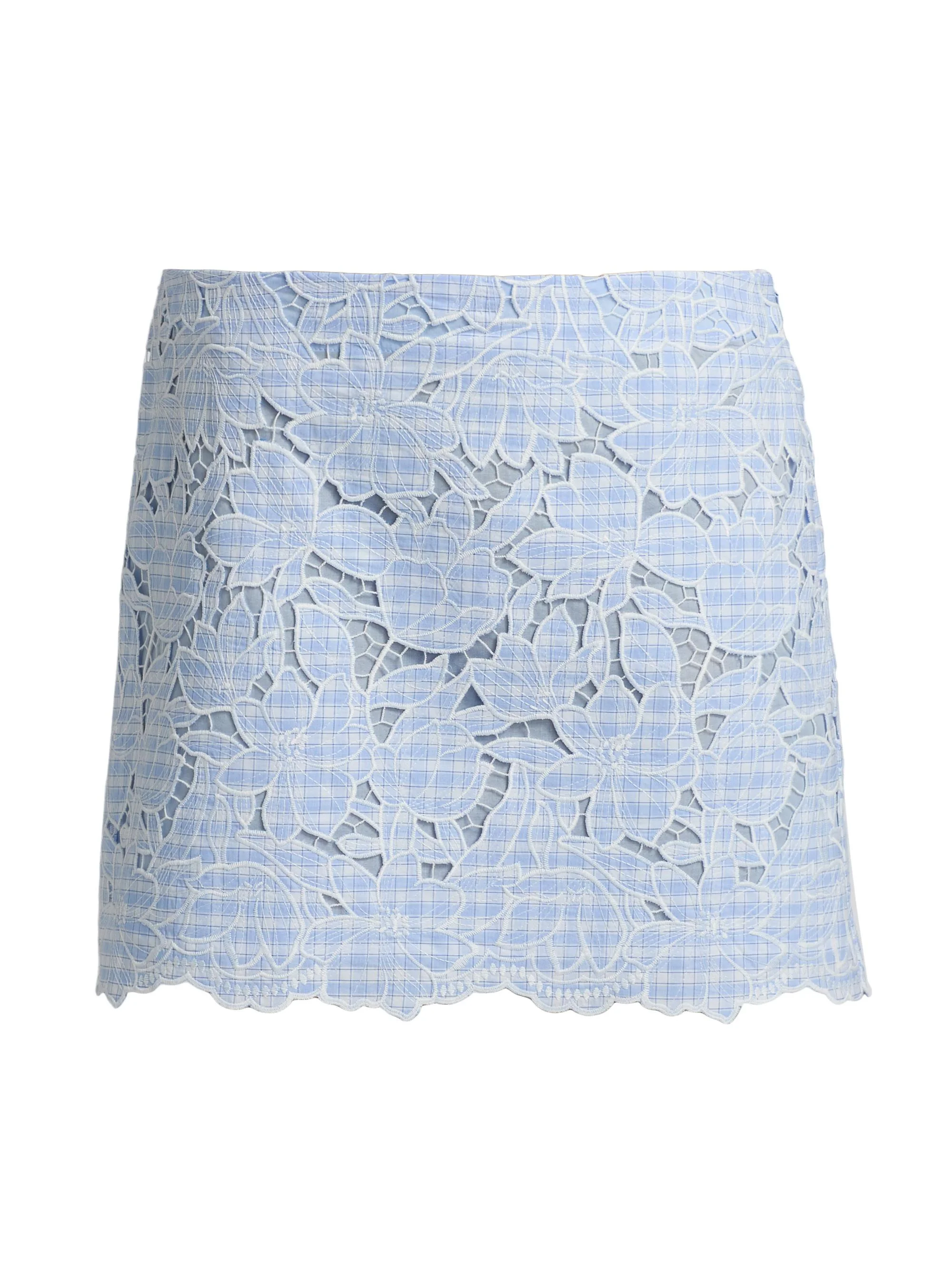 Women's Catherine Embroidered Floral Gingham Miniskirt - Periwinkle Sky Multi - 1