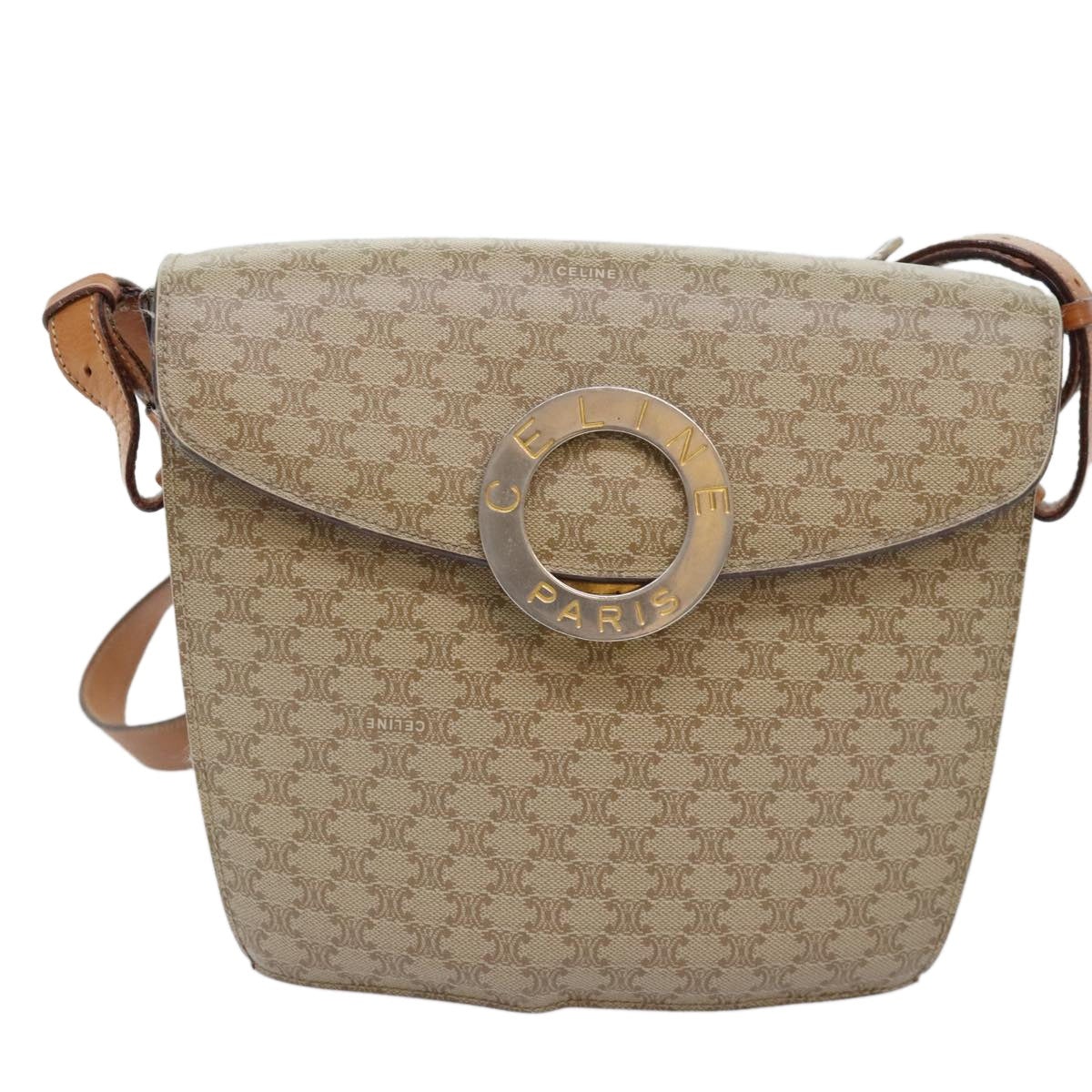 CELINE Macadam Canvas Shoulder Bag Beige Gold - 2