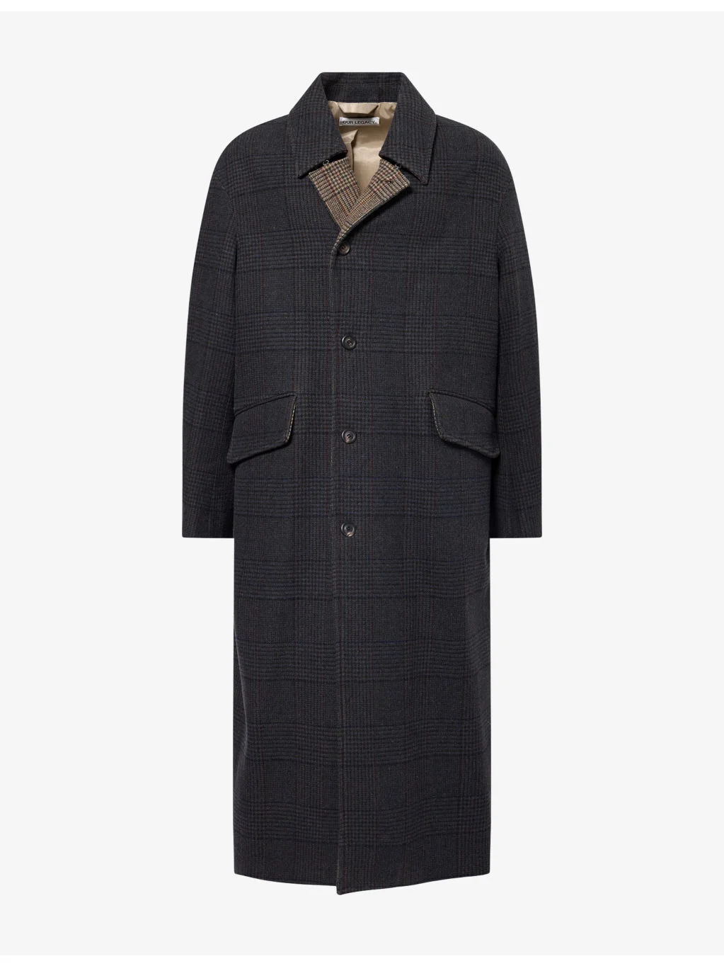 Collapsible-Collar Checked Wool Coat - 1