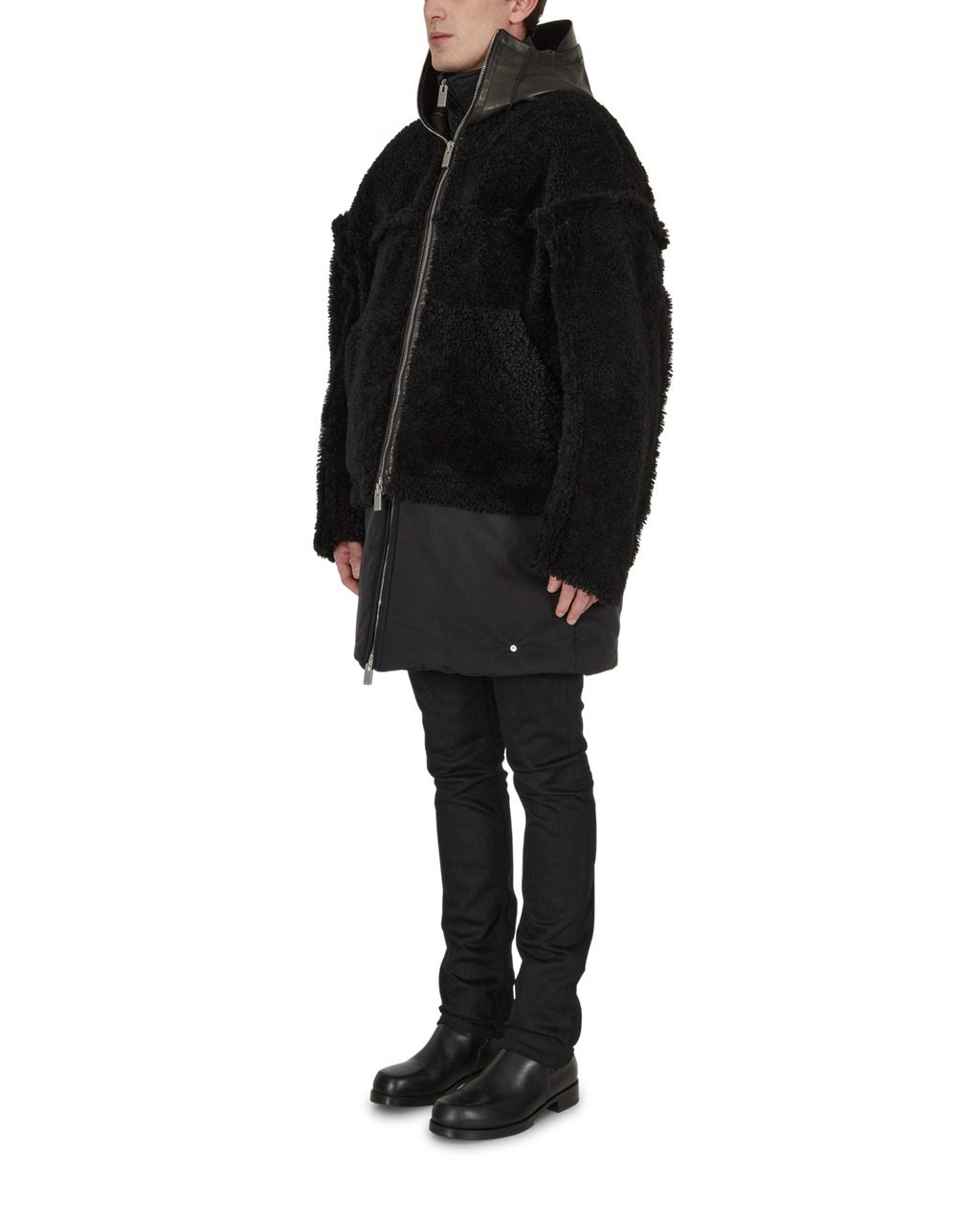SHEARLING AND NYLON HOODED JACKET - 3