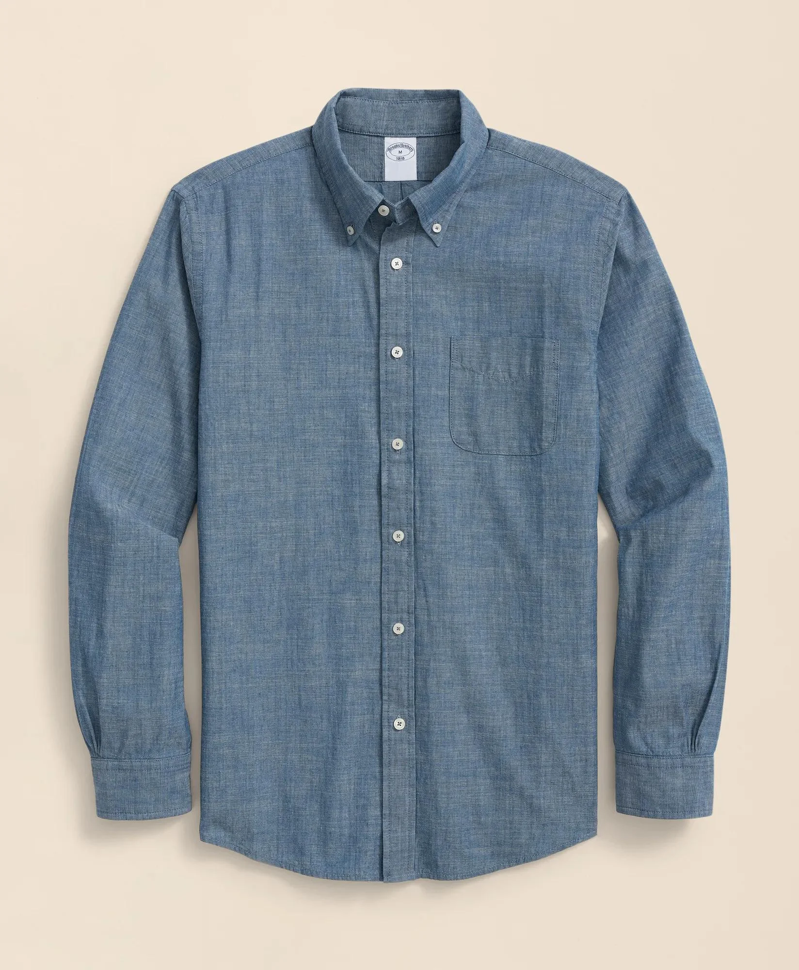 Chambray Cotton Poplin Polo Button Down Collar, Sport Shirt - 1