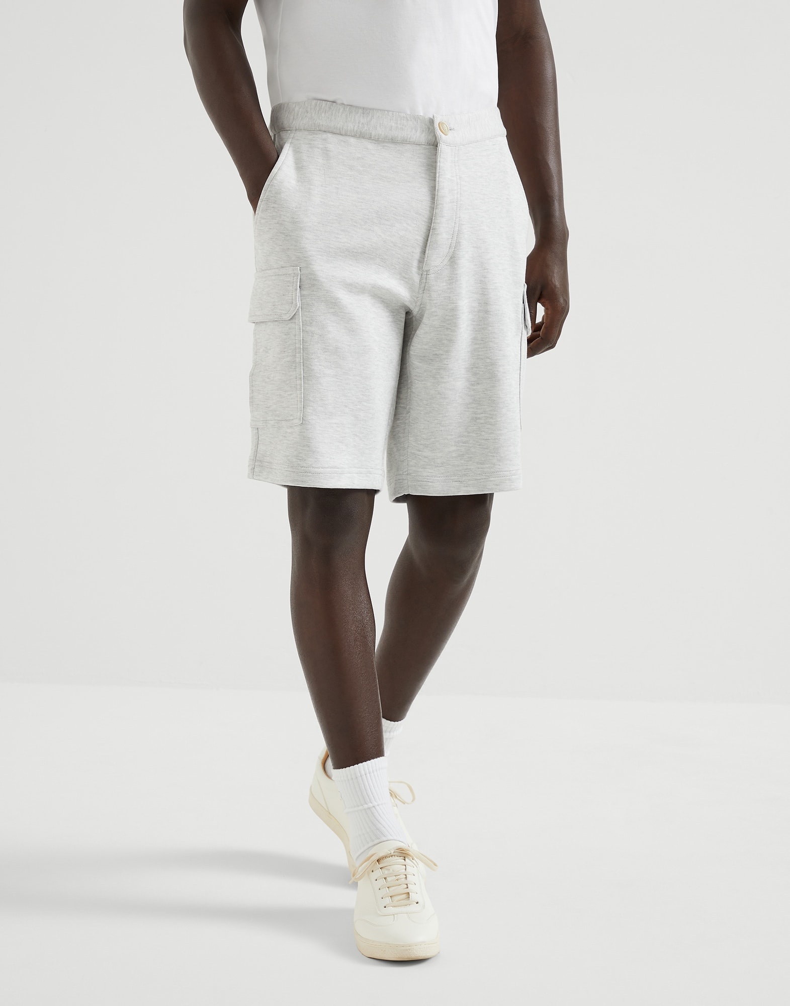 Cotton, cashmere and silk French terry double cloth Bermuda shorts with cargo pockets - 1