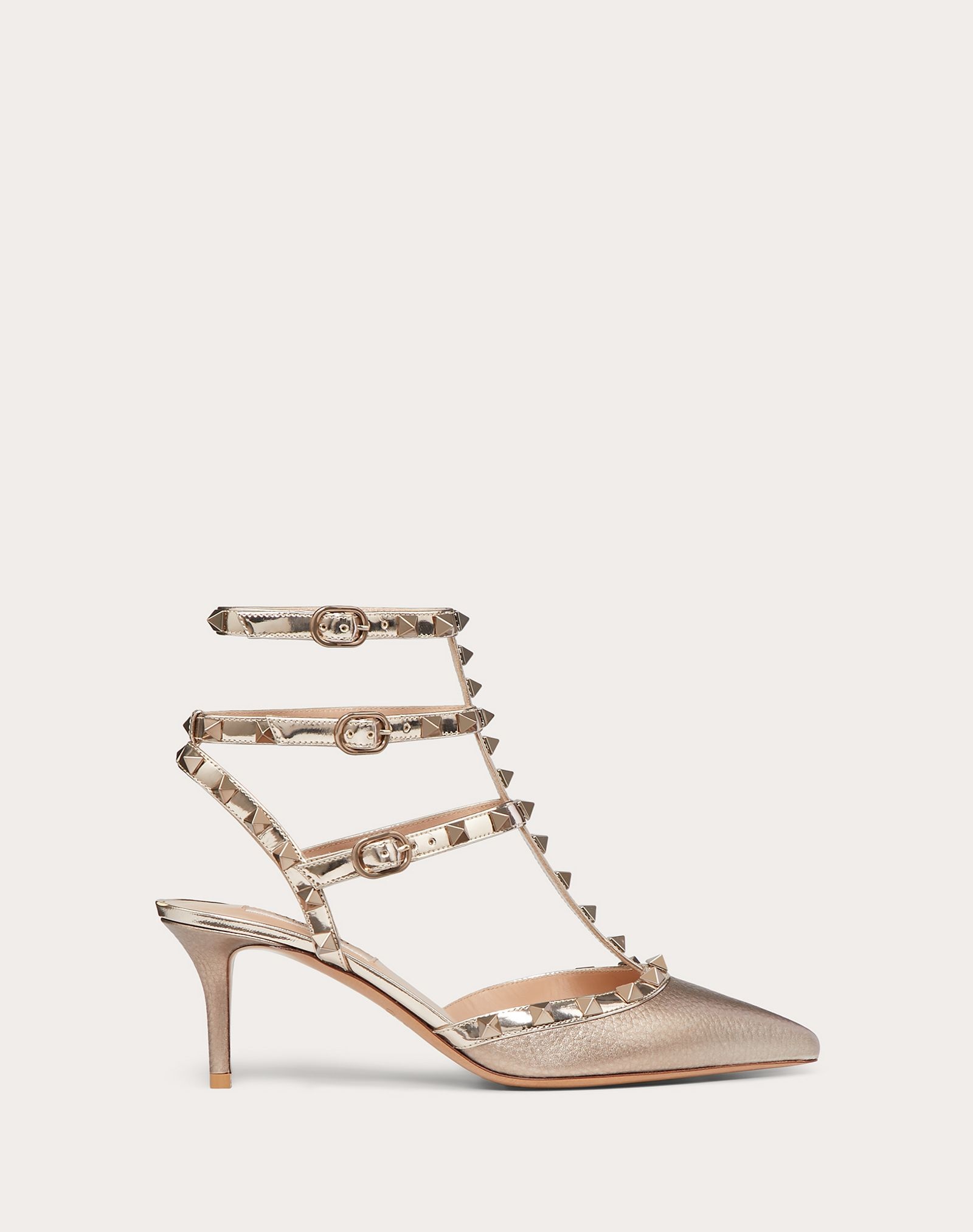 Rockstud Metallic Grainy Calfskin Leather Ankle Strap Pump 66 mm - 1