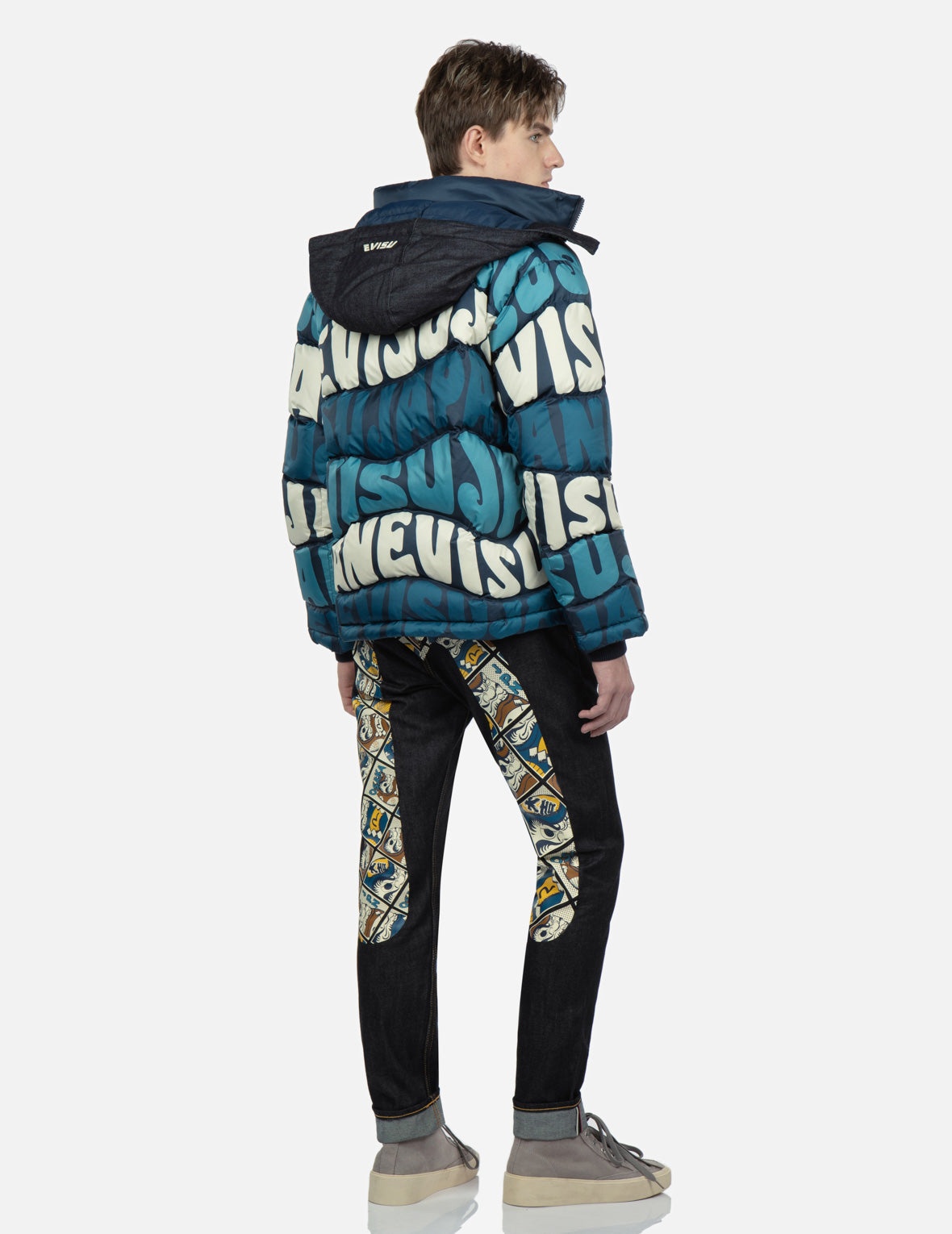 Allover Wavy Text Print Down Jacket - 4