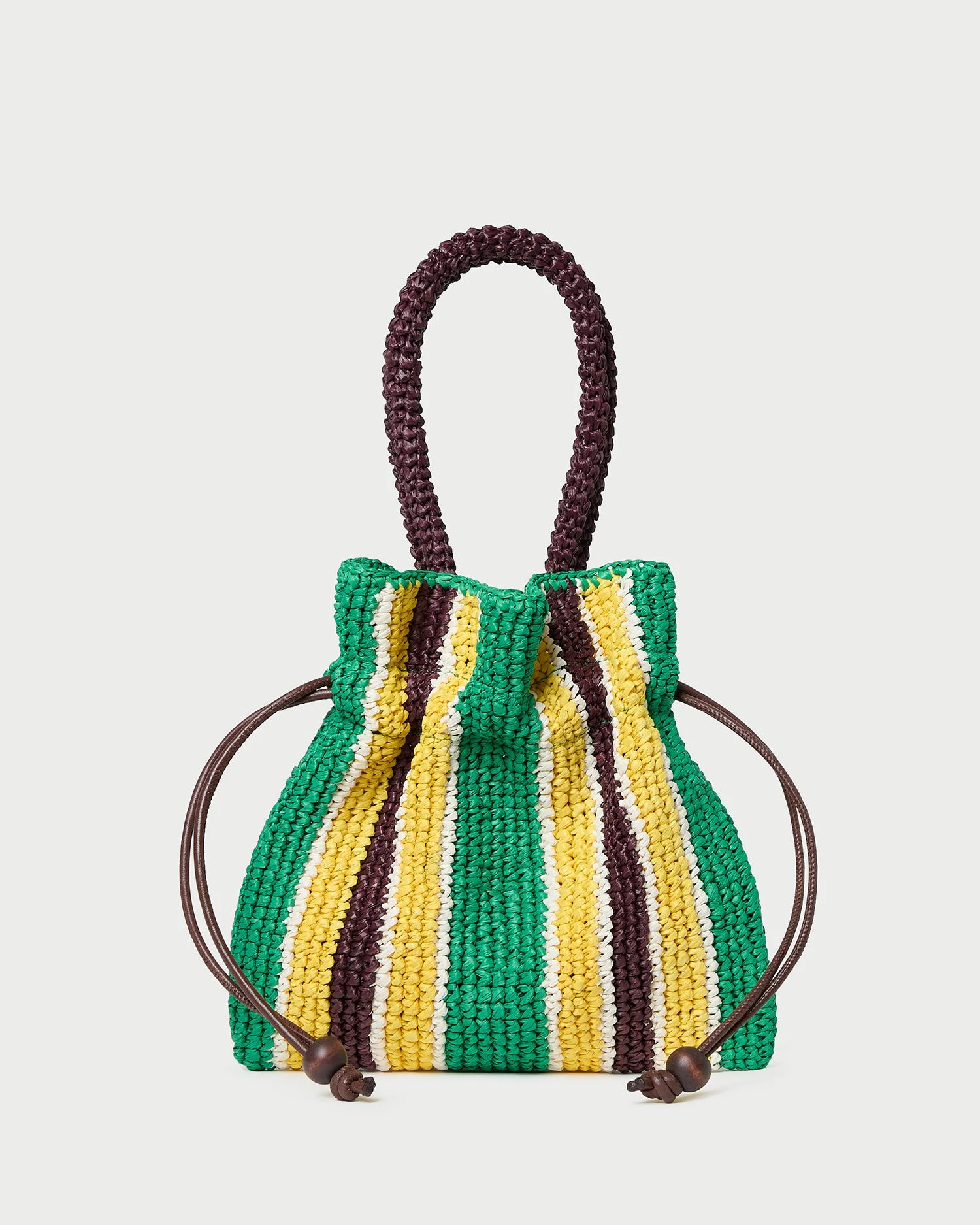 Kylie Green/Yellow Raffia Drawstring Pouch - 1