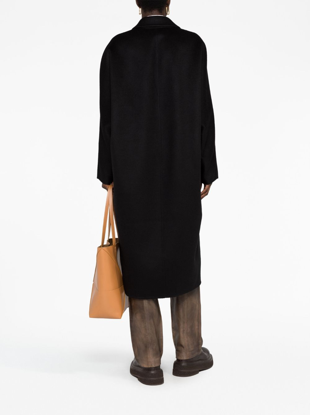 logo-embroidered cashmere coat - 4