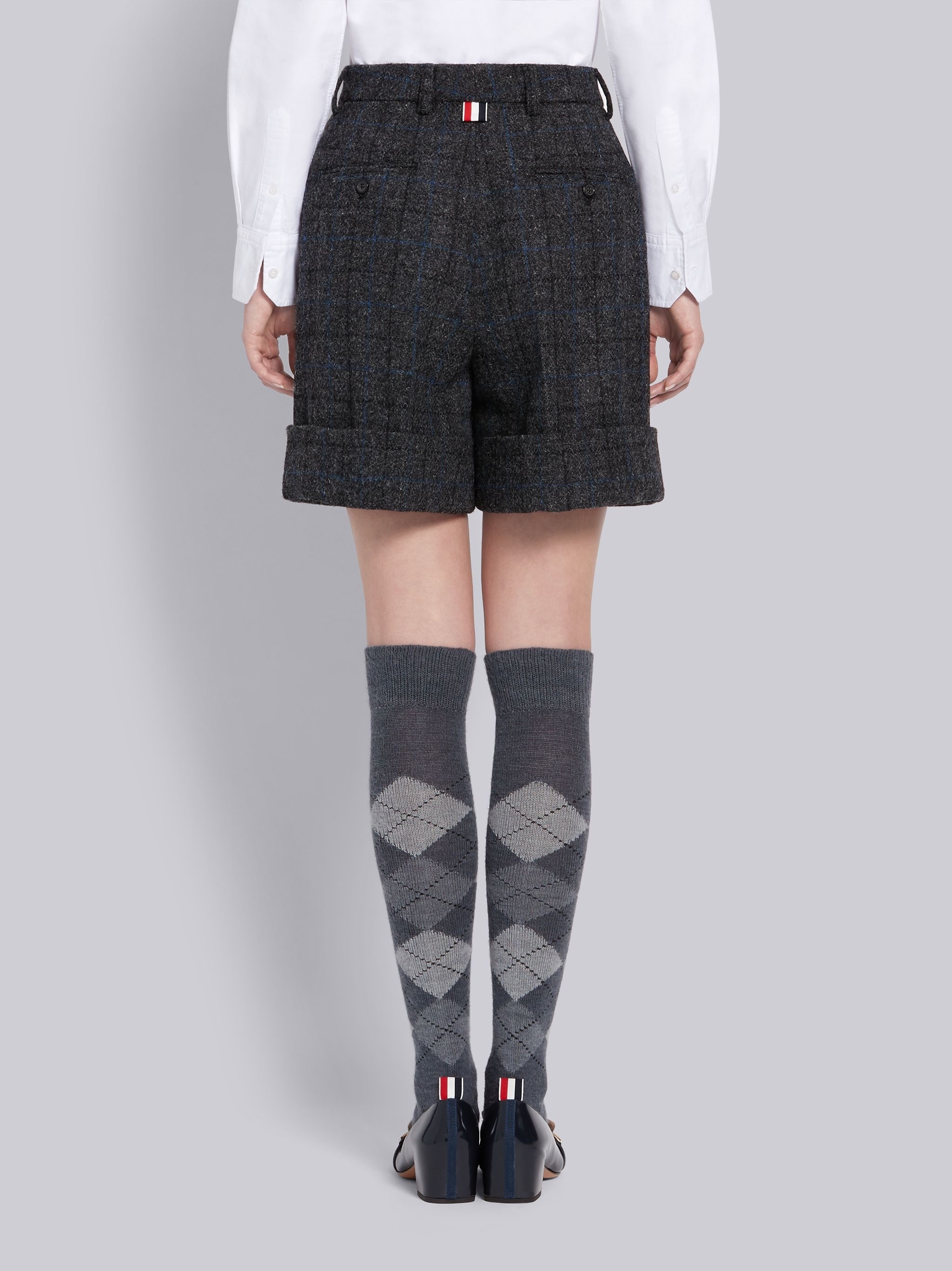 Dark Grey Wool Tattersall Check High Waisted Short - 3