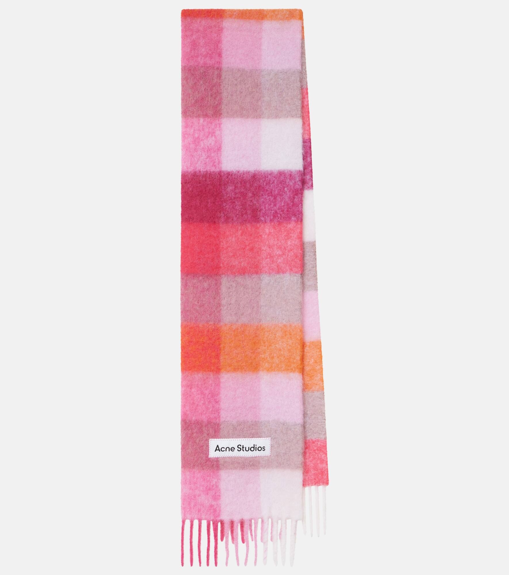 Logo checked wool-blend scarf - 1