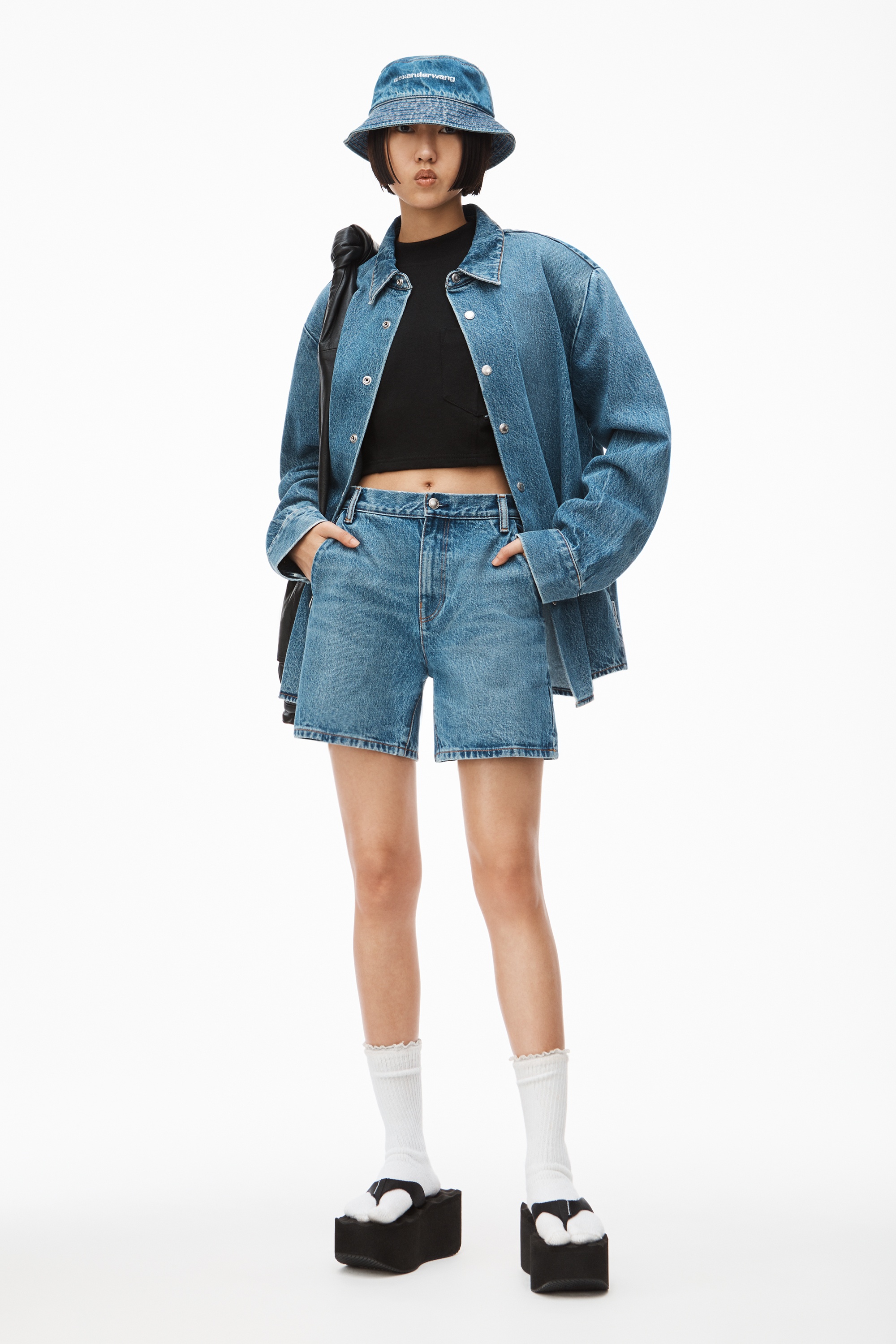 INVISIBLE ZIP BOY SHORT IN DENIM - 2