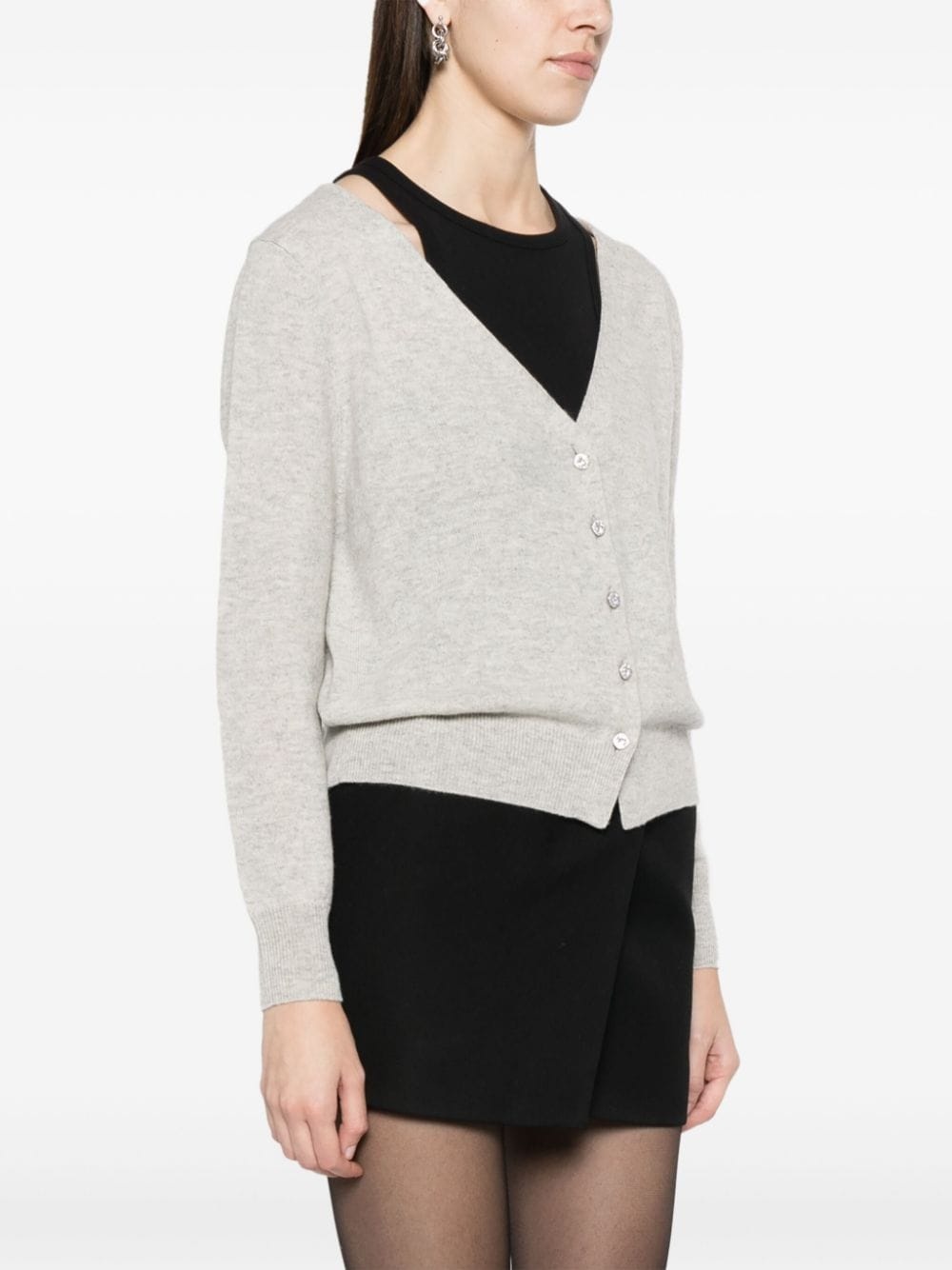 V-neck fine-knit cardigan - 3