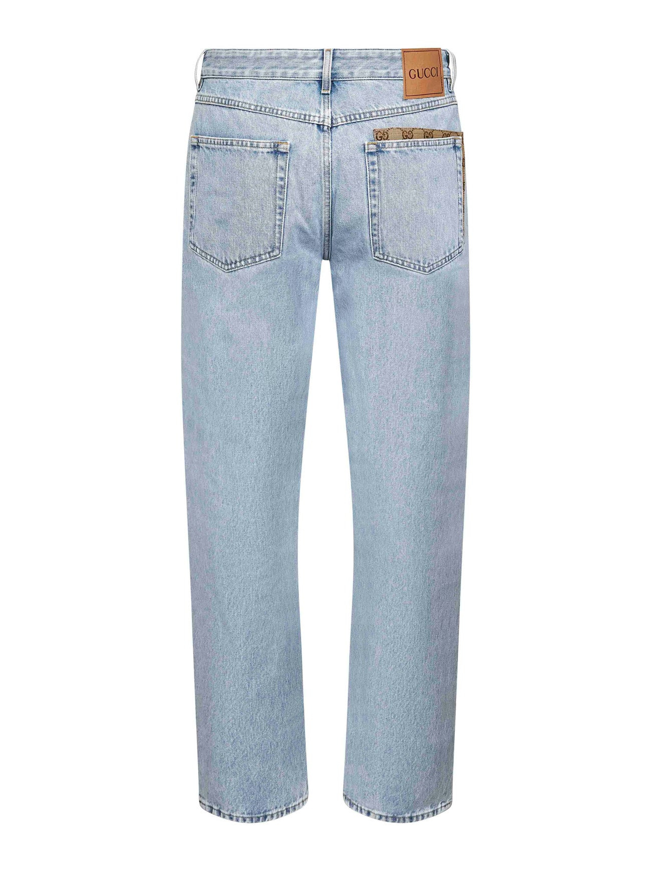 Gucci Men Light Blue Washed Denim Jeans With Gg Insert - 3
