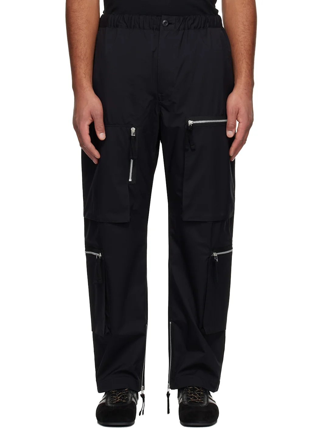 Black Taffeta Triple Layer Cargo Pants - 1