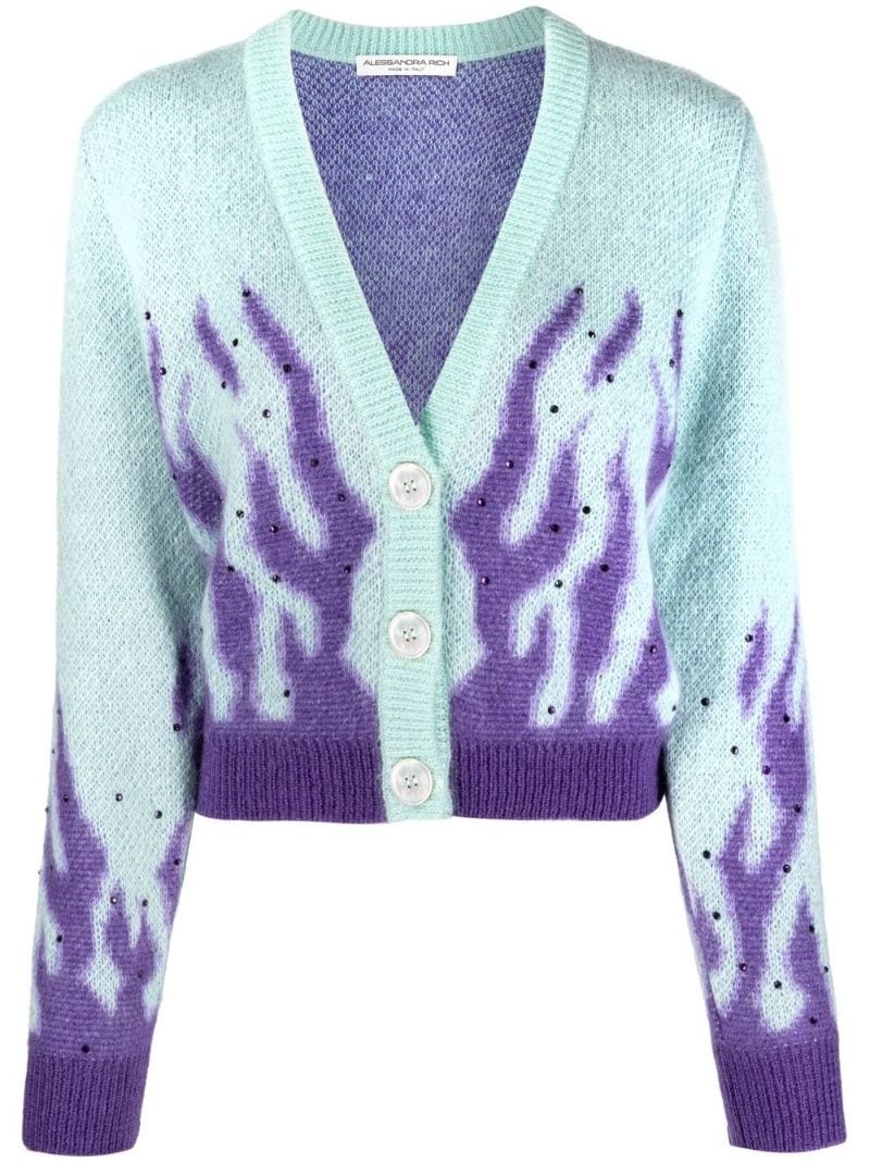 flame-print knitted cardigan - 1