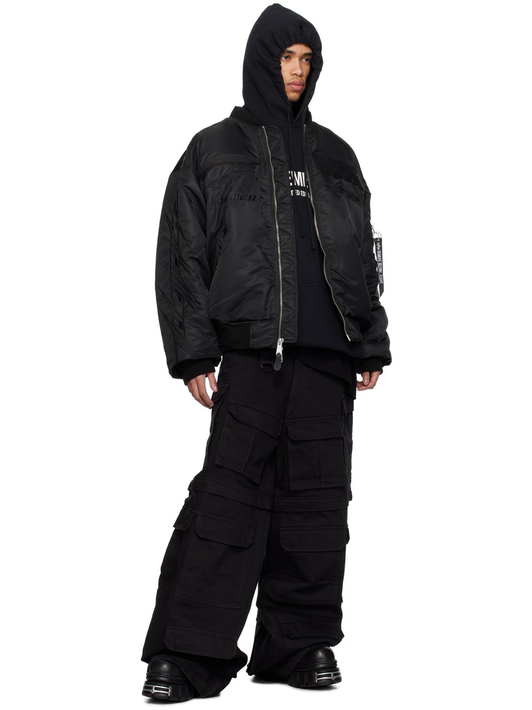 VETEMENTS: Black Multipocket Denim Cargo Pants