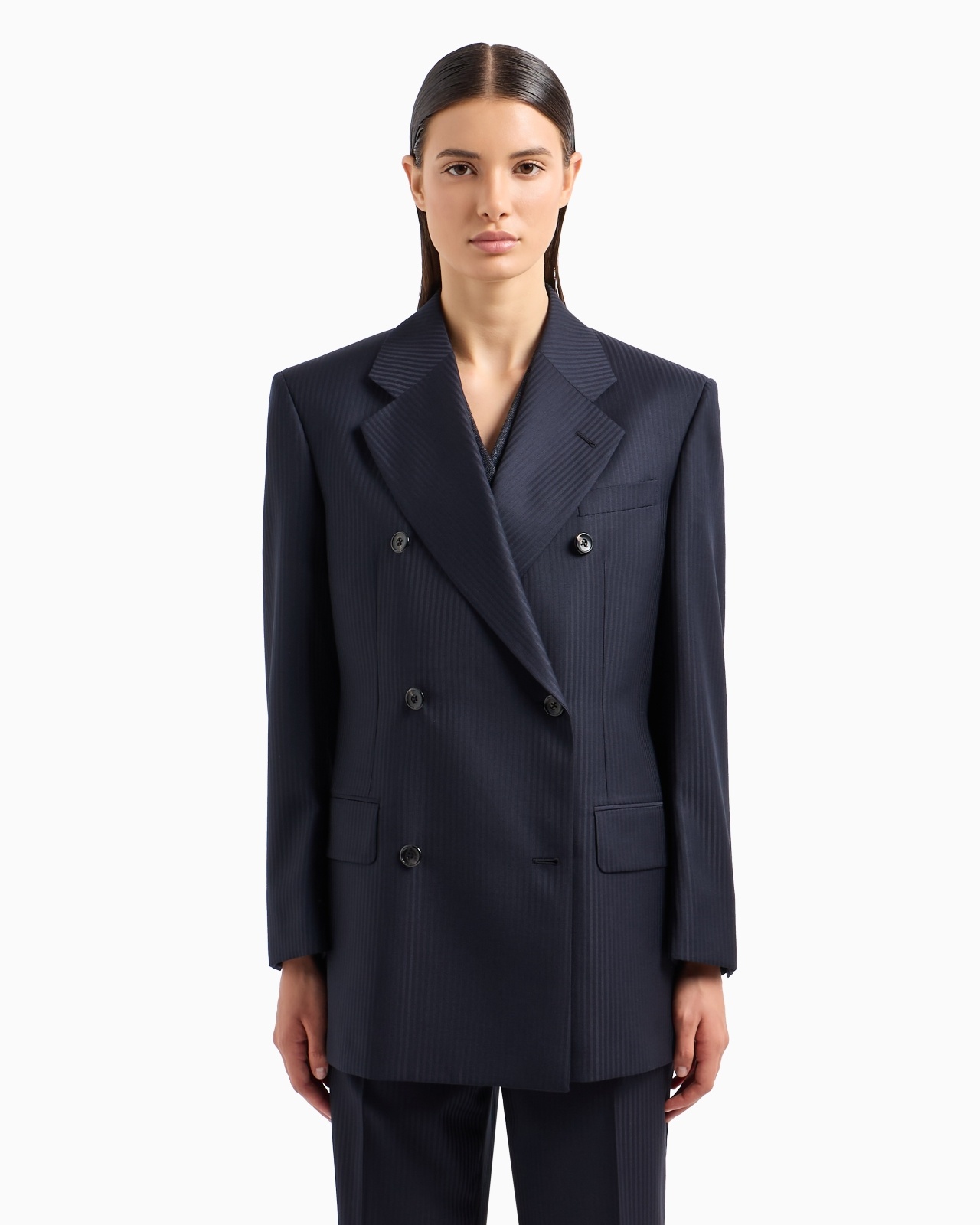 DOUBLE-BREASTED BLAZER IN WOOL SATIN WITH ALTERNATING STRIPES - 2