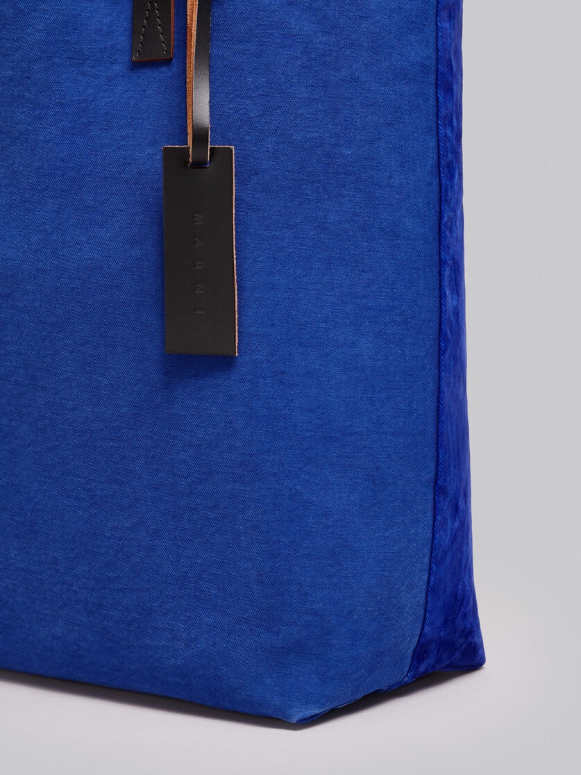 BLUE FLOCKED DENIM AND COTTON TOTE BAG - 5