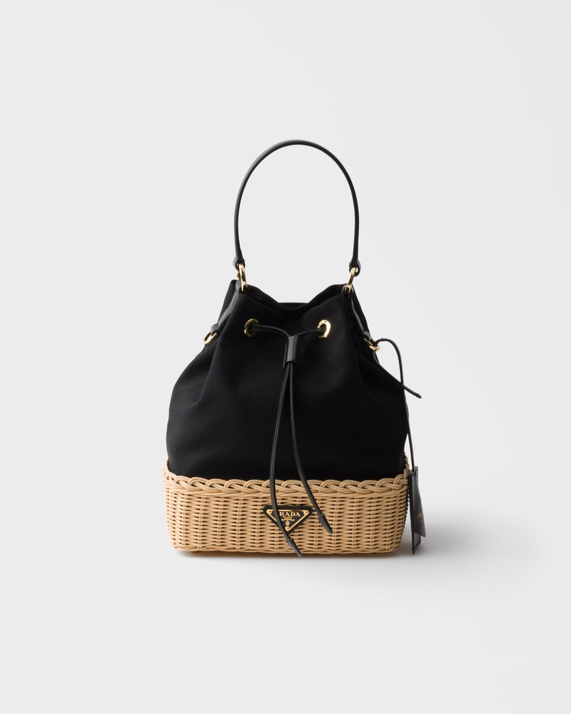 Wicker and canvas bucket bag 1
