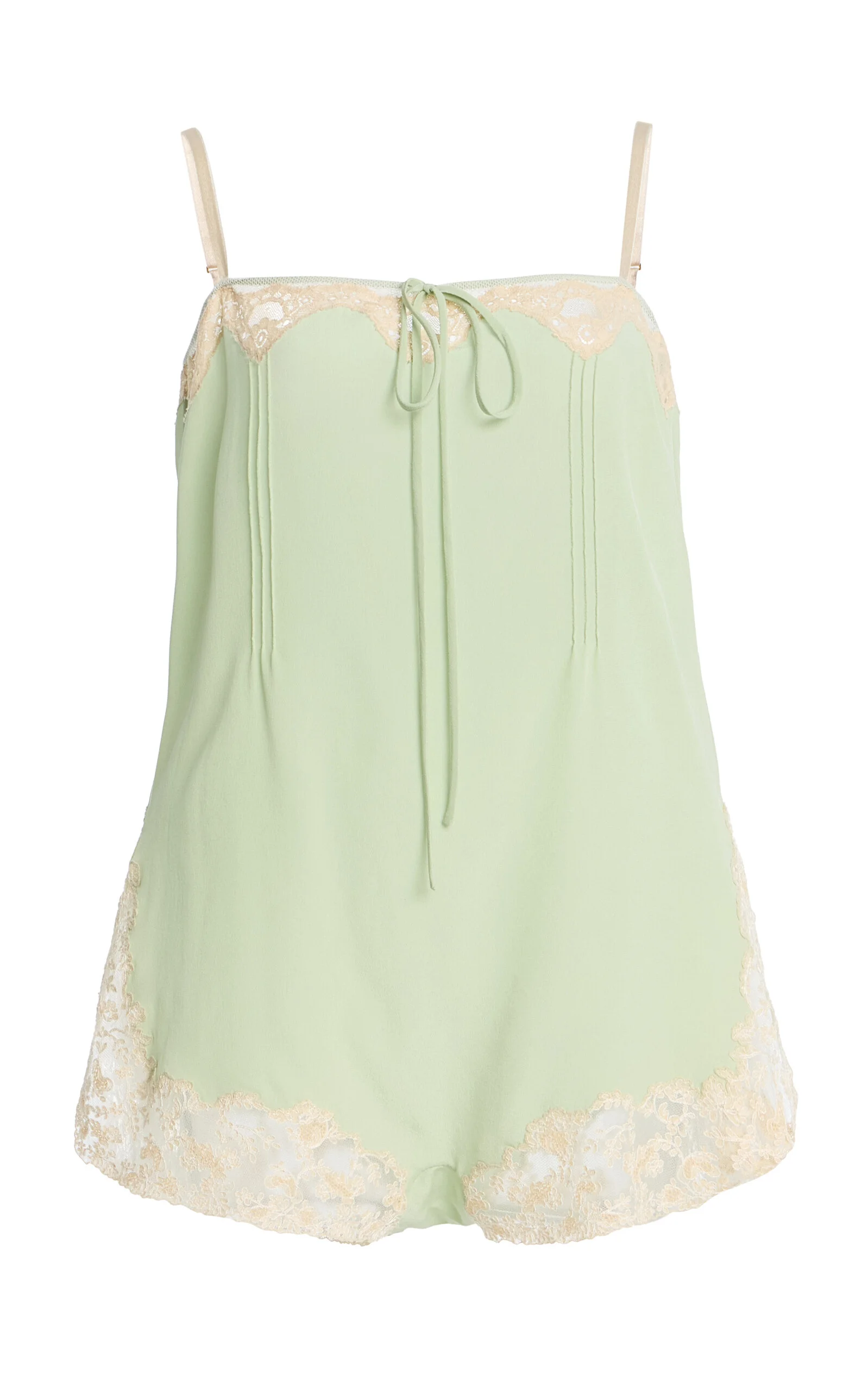 Lace-Trimmed Silk Crepe de Chine Romper green - 1